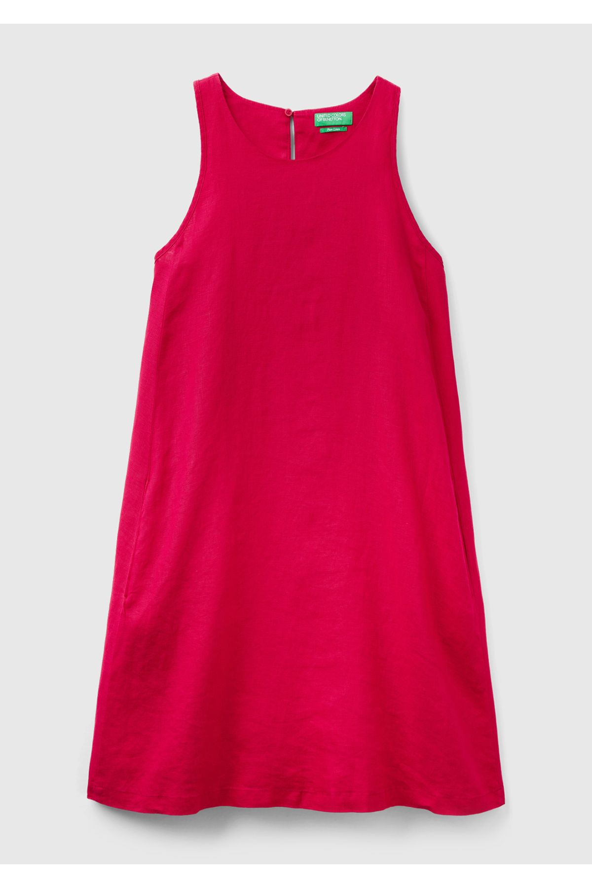 United Colors of Benetton Kadın Fuşya %100 Keten Kolsuz Elbise