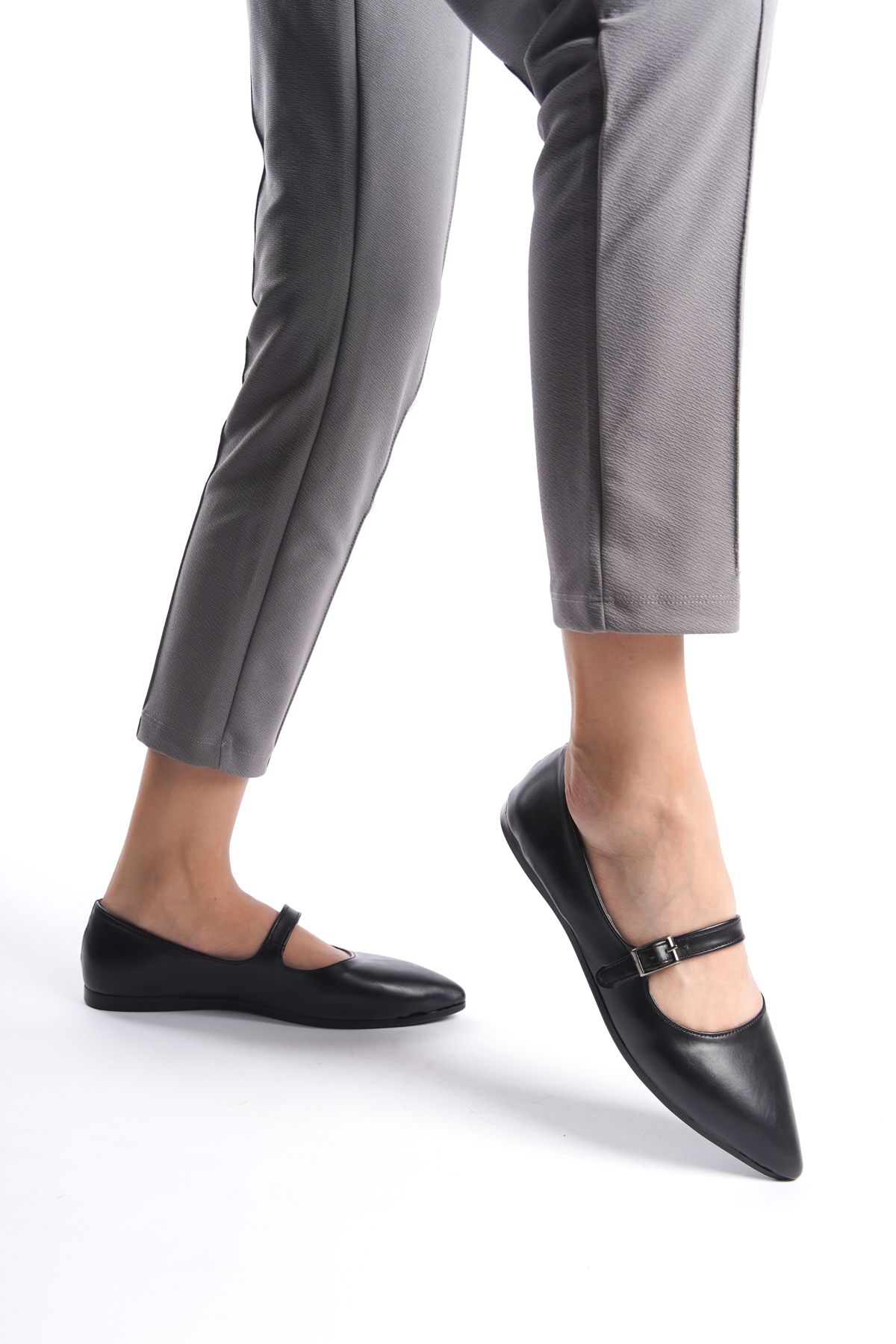 eformoda by emre yılmaz Siyah Kadın Günlük Rahat Tokalı Casual Klasik Ayakkabı Babet DLP01