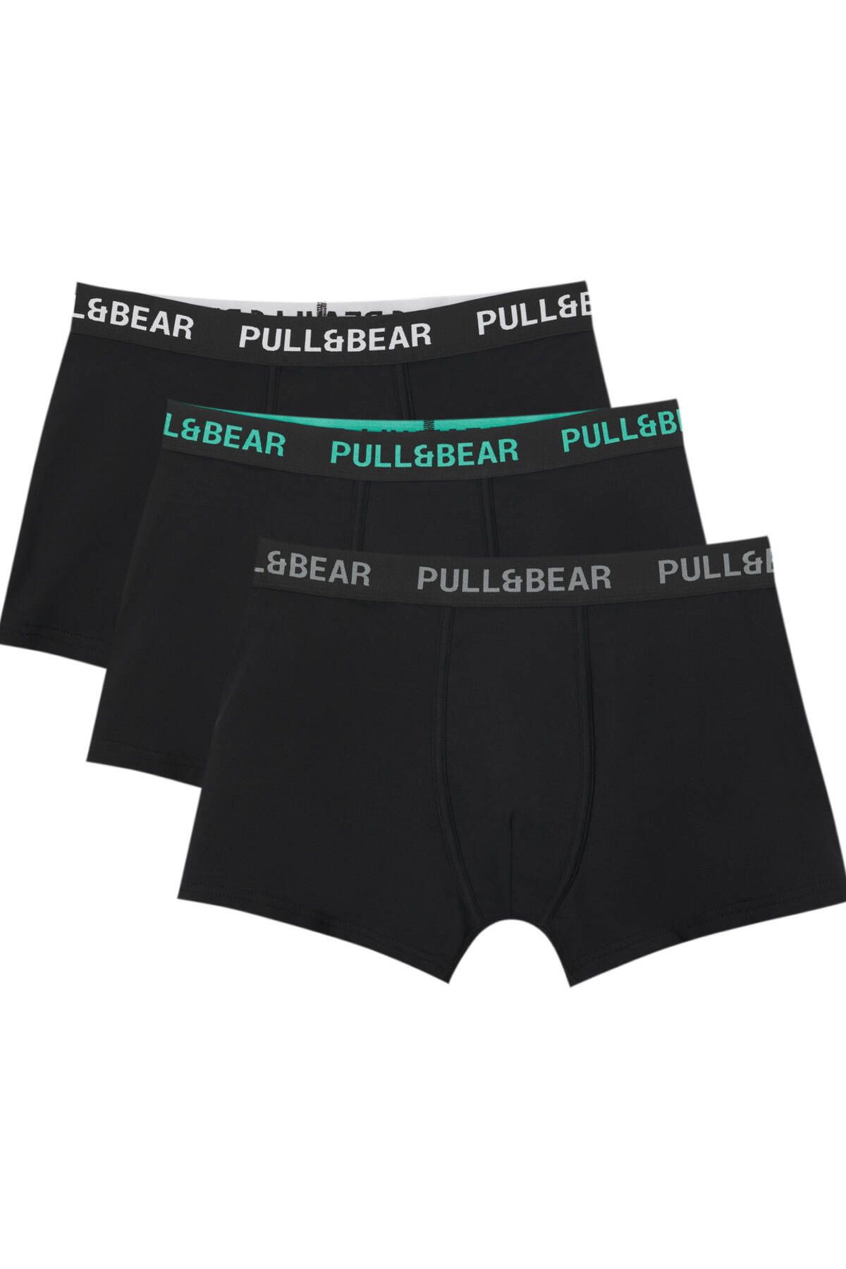 Pull & Bear 3’lü deniz yeşili logolu siyah boxer paketi