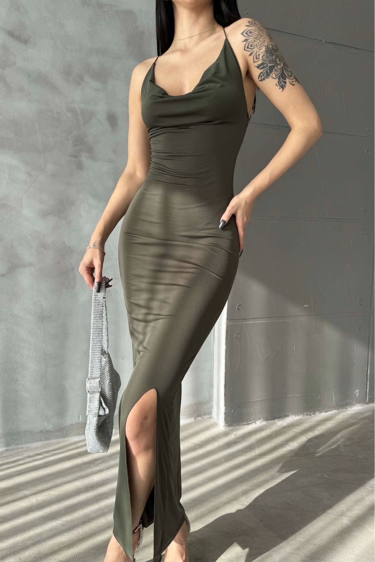Eka Kadın Haki Çapraz Askı Elbise 1018-0289