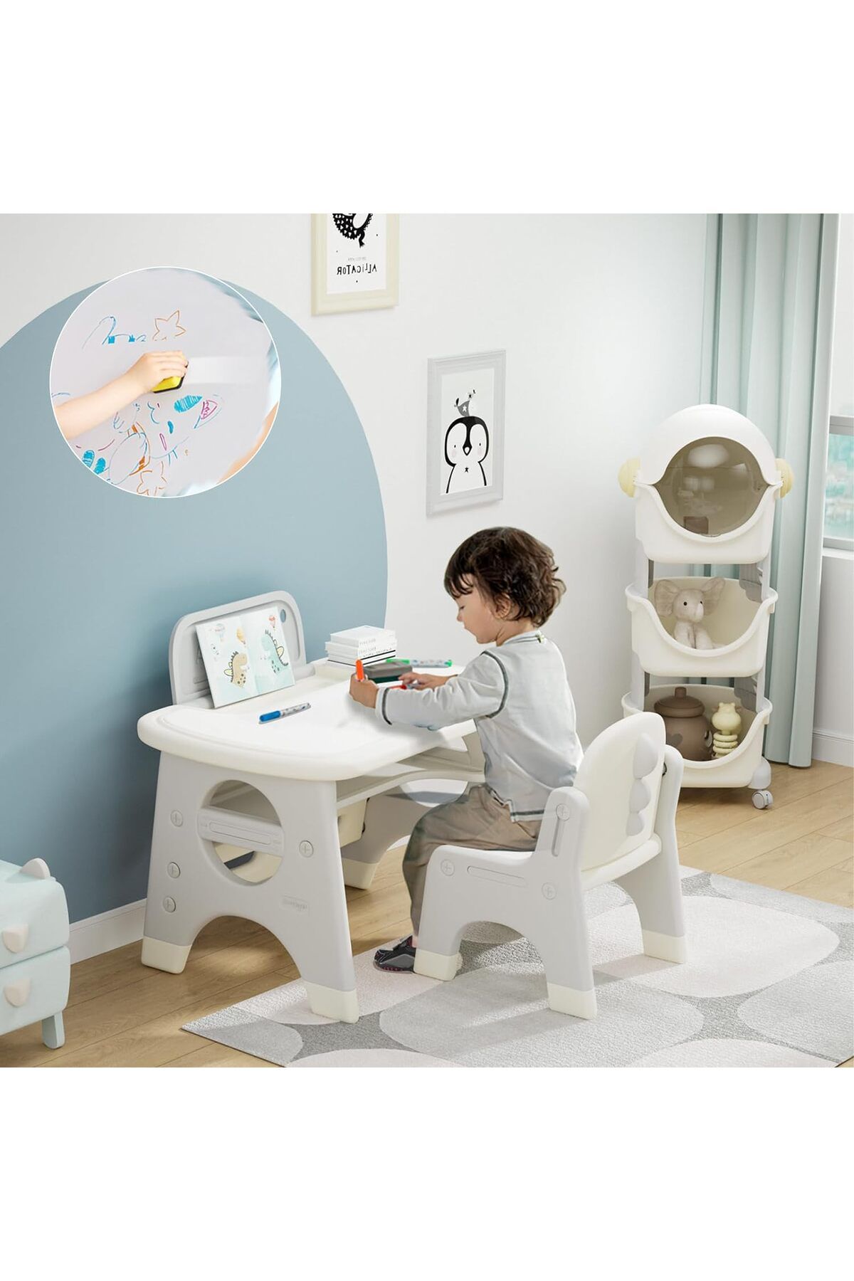BanaSuper Yaratıcı ve Eğlenceli Çocuk Çizim Masası ve Silinebilir Tahtalı Sandalye Seti  Aktivite Masası