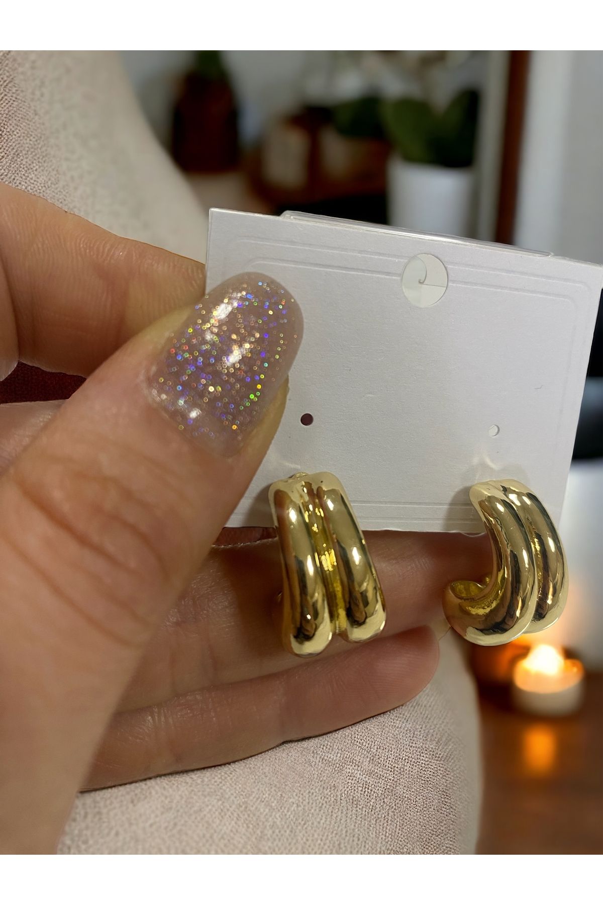 Fashionjewelery İkili Gold Renk Halka Küpe