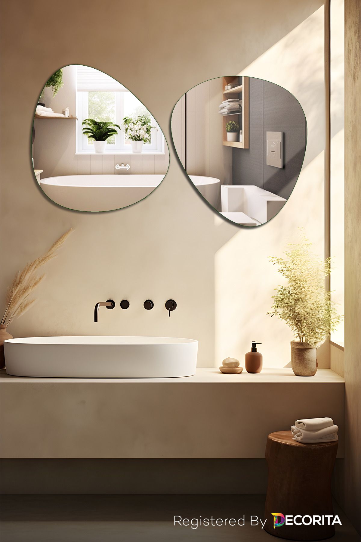 Decorita Banyo Aynası | Düz Ayna | 2'li Takım Zen Ayna | 50cm X 50cm