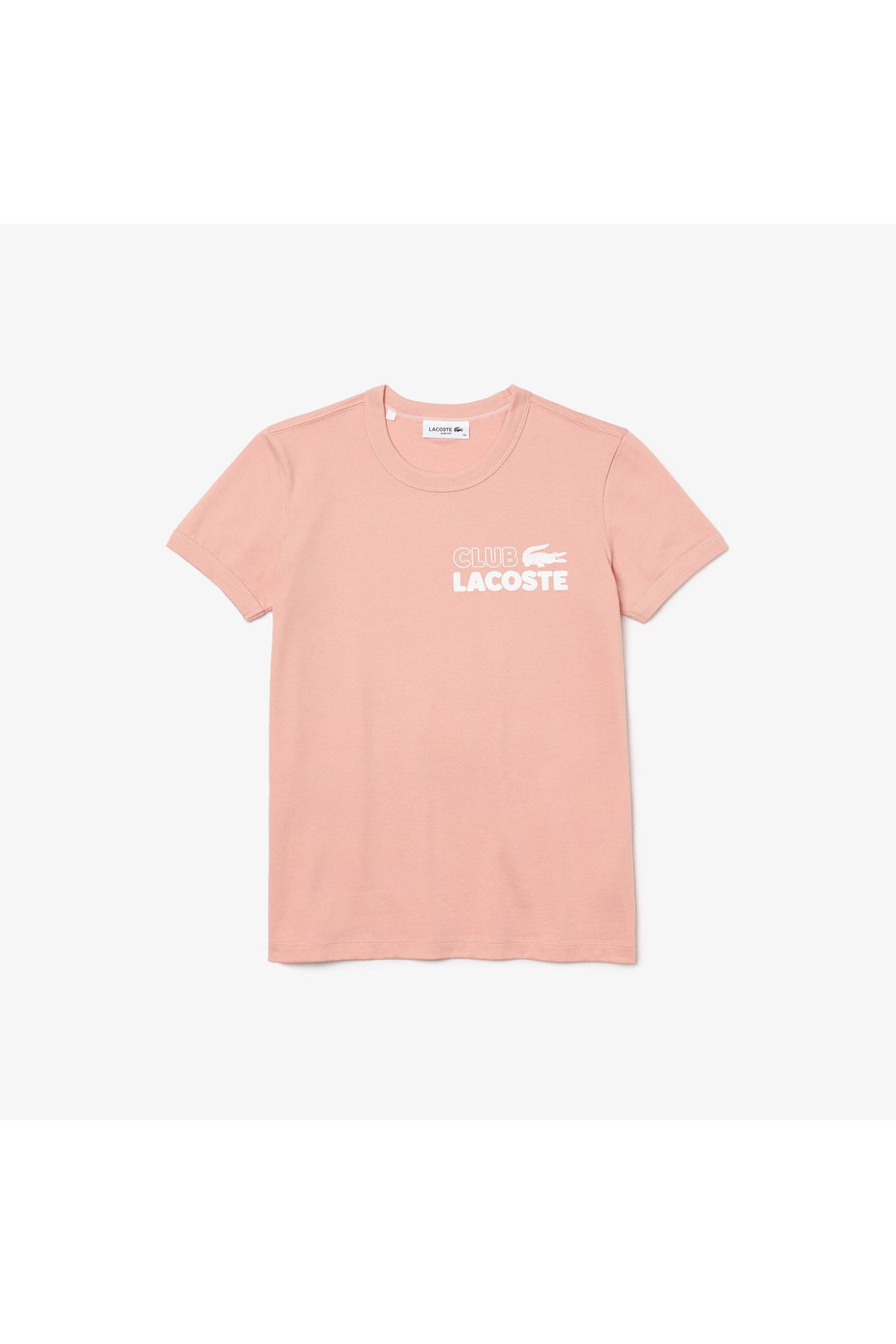 Lacoste Kadın Slim Fit Bisiklet Yaka Organik Pamuk Baskılı Pembe T-shirt