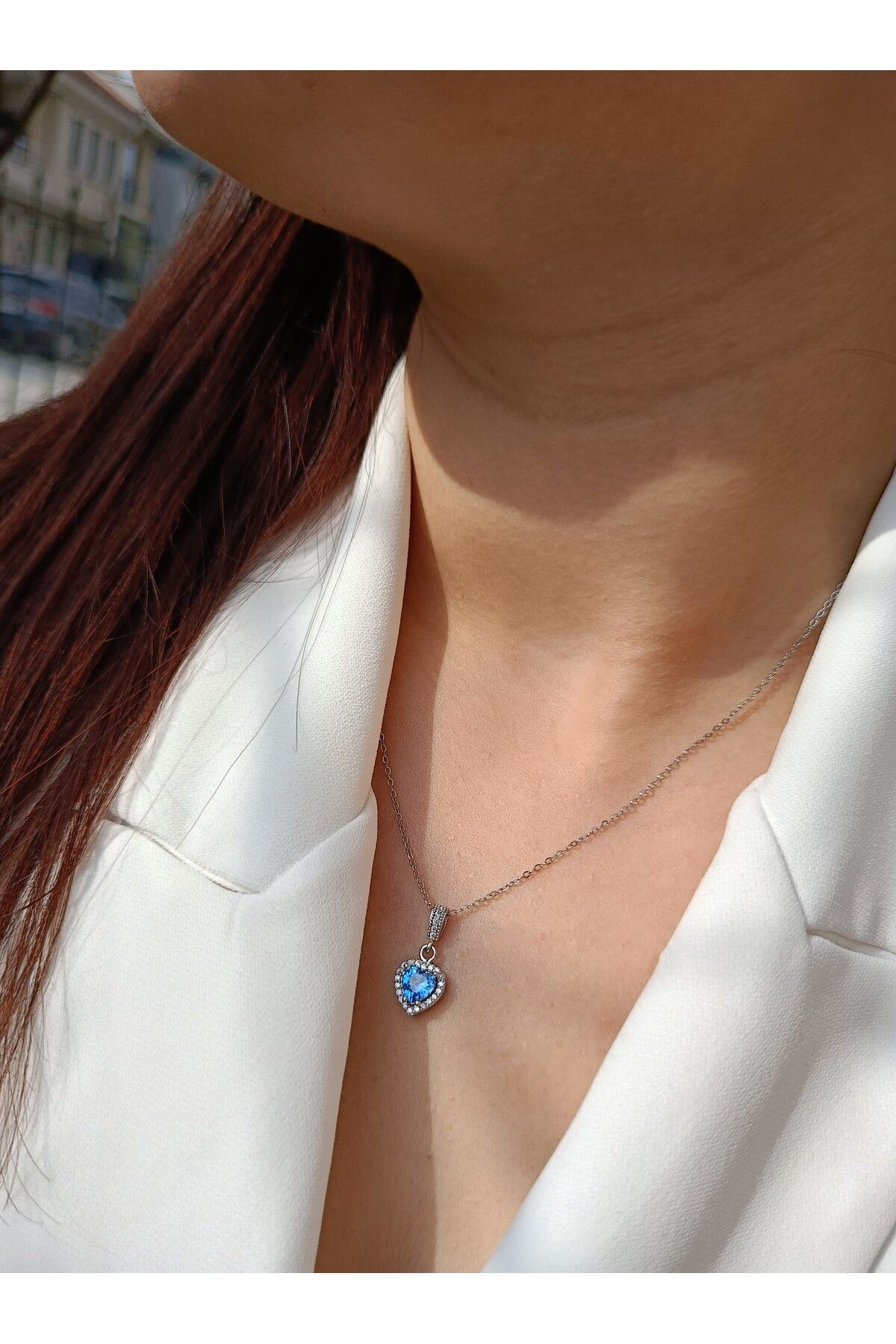 Luna Jewelry Kadın Pırlanta Modeli Mavi Zirkon Taşlı 316 L Çelik Kalp Kolye
