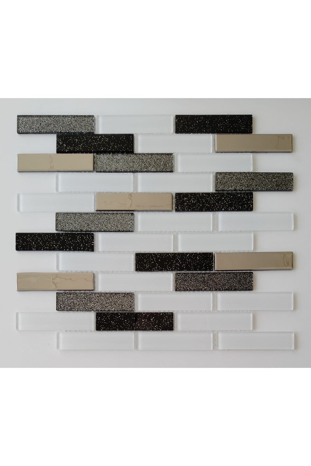 MozaiKristaL Mutfak Tezgah Arası 23x98x4mm Beyaz, Simli Siyah, Krom Kristal Cam Mozaik. ( 1 Koli=1 M2 Fiyatıdır)