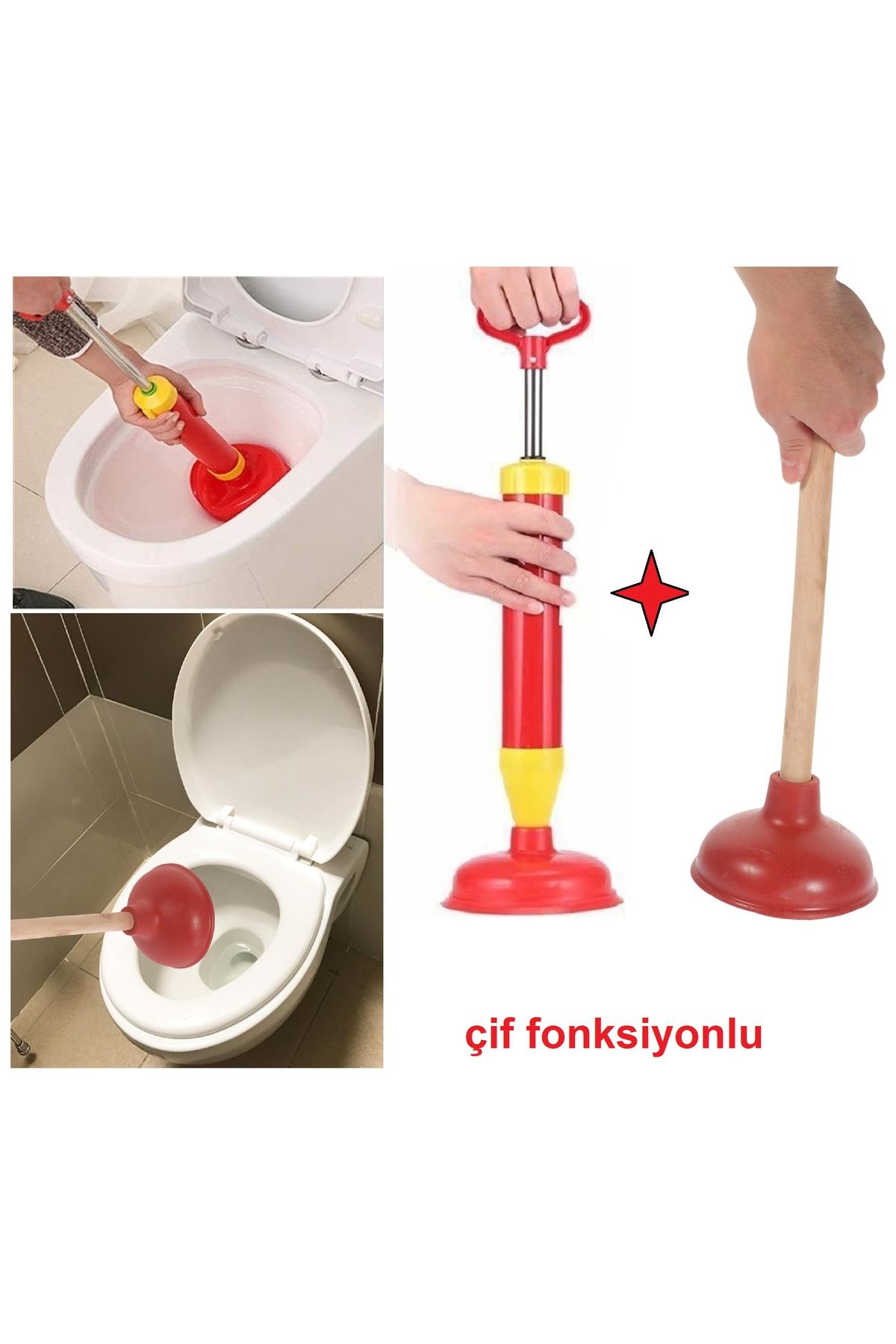 Depolife banyo klozet pompası kaucuk başlıklı güçlü vakum pompa sifon tuvalet lavabo evye küvet tıkanık açma