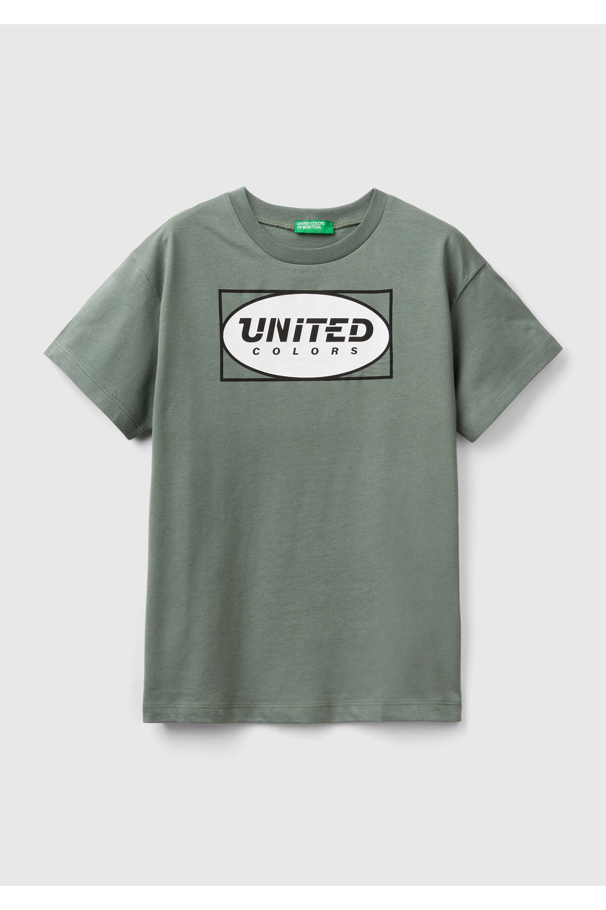 United Colors of Benetton Erkek Çocuk Asker Yeşili Benetton Yazılı Yaz T-Shirt