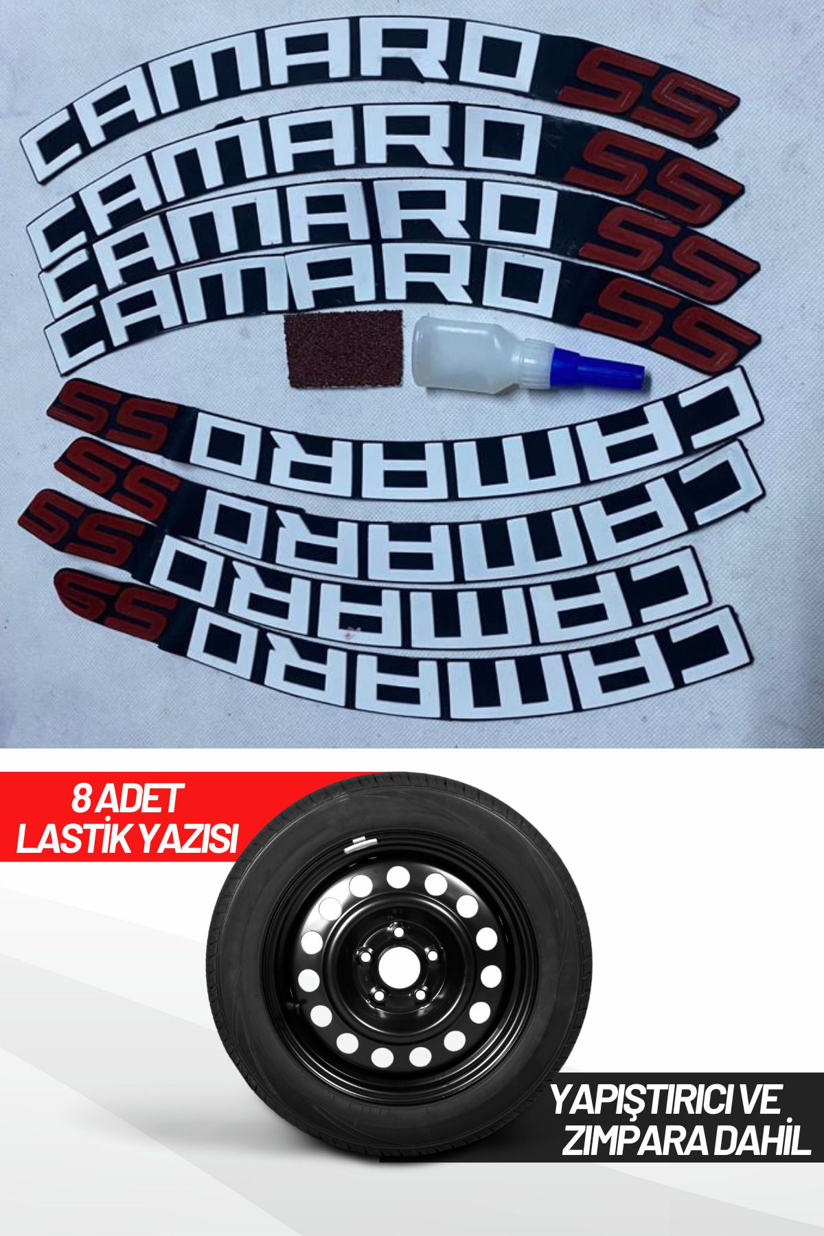 ASTUNİNG Camaro 55 Motosiklet Ve Otomobil Araç 3d Oto Lastik Yazısı Sticker Arma 8 Adet Kırmızı Beyaz