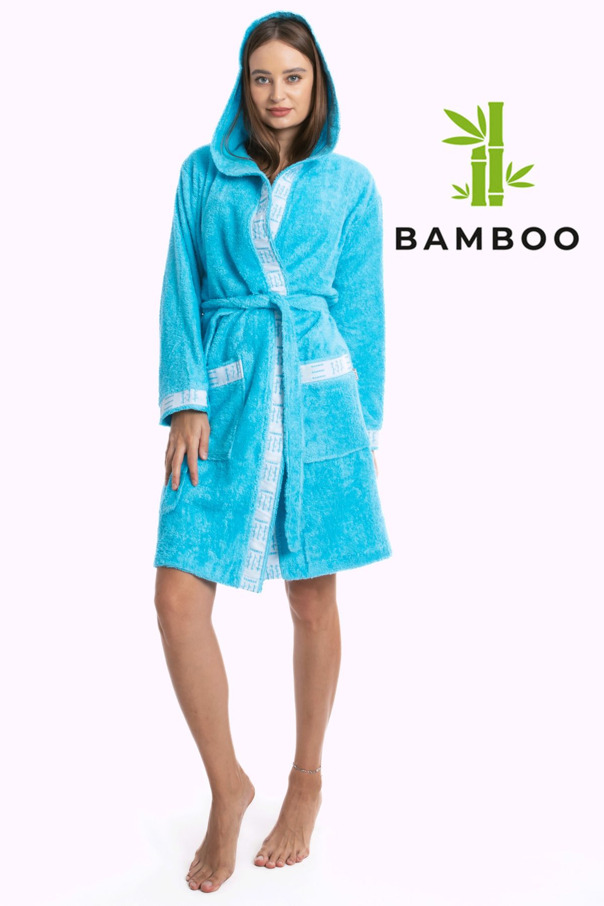 Beyzateks Tekstil Bambu Lüks Kadın Antibakteriyel Kapüşonlu Bornoz