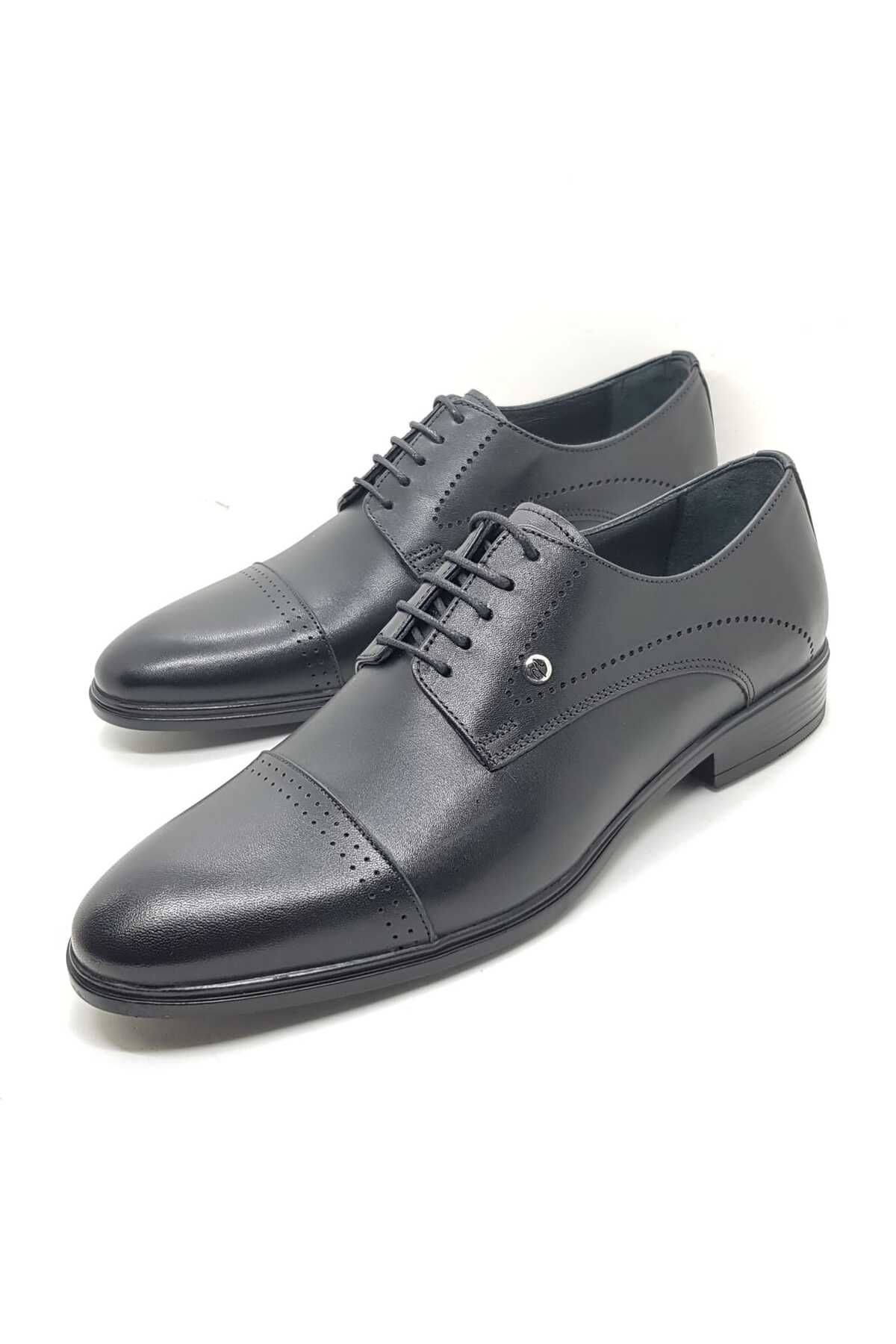 Neco siyah bağcıklı klasik ayakkabı kauçuk taban hakiki deri
