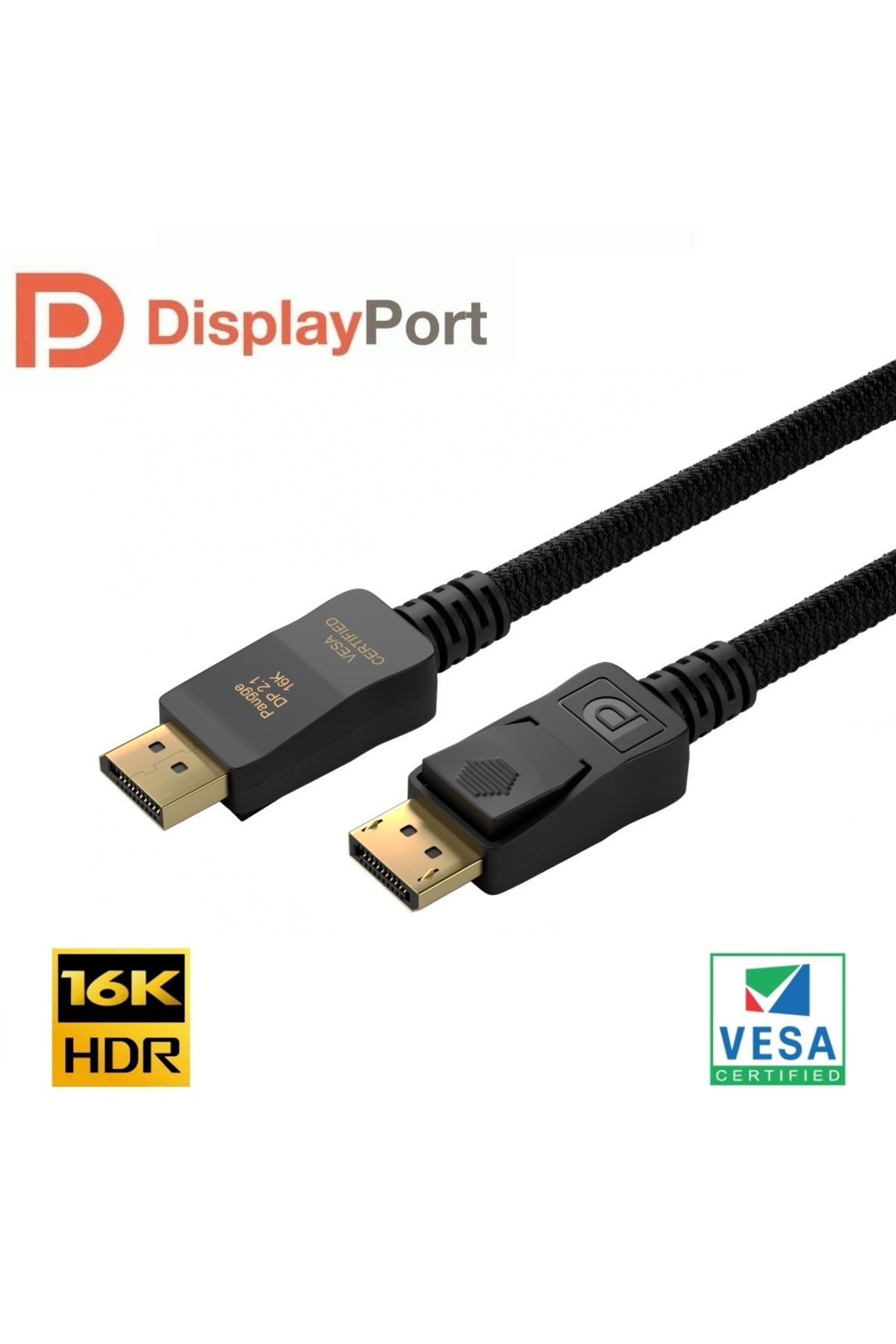 Paugge Vesa Sertifikalı Displayport 2.1 Kablo – 16K 60Hz, 8k 120Hz, 4K 240Hz - 1.2 Metre
