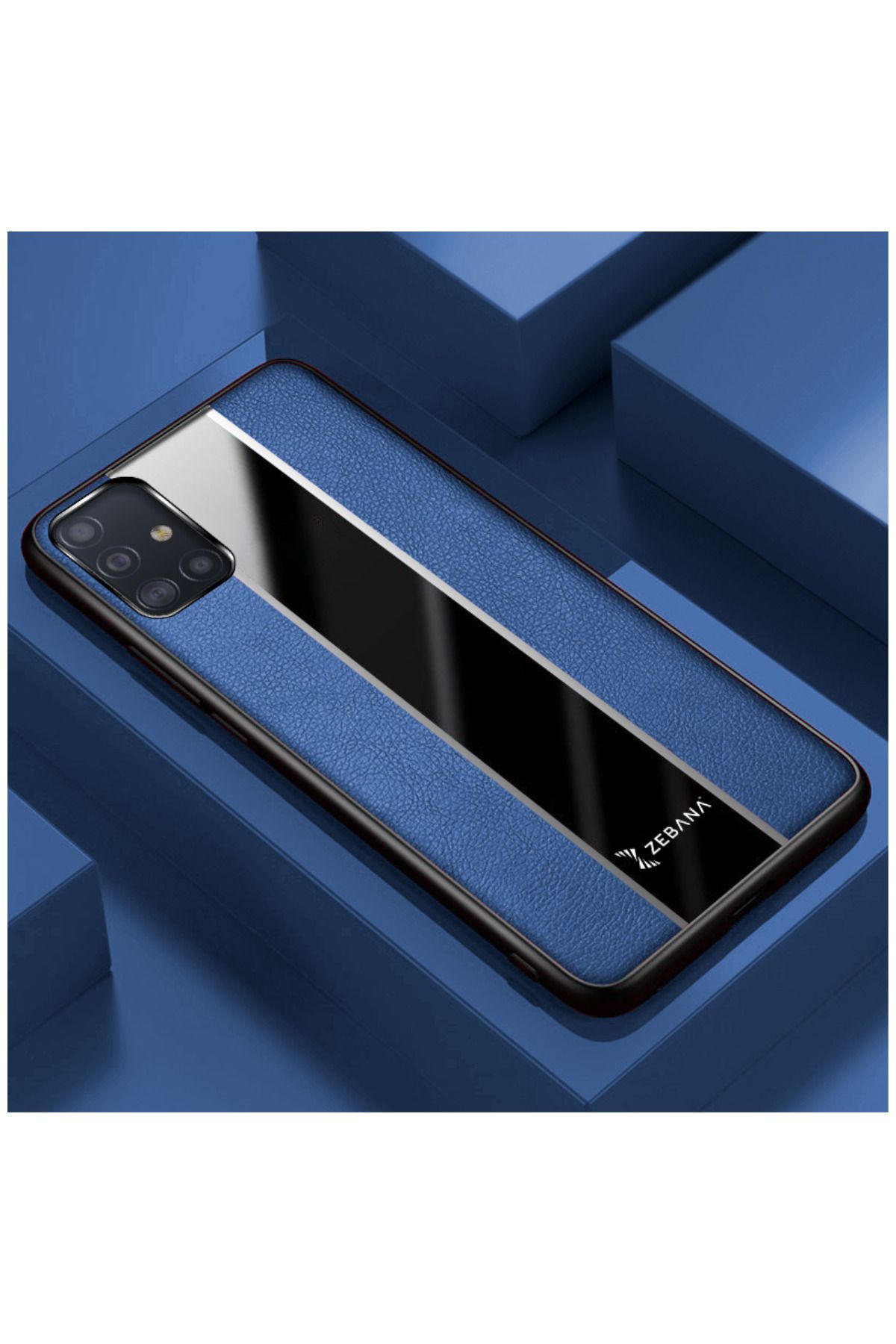 Dara Aksesuar Samsung Galaxy A51 Uyumlu Kılıf Zebana Premium Deri Kılıf Mavi