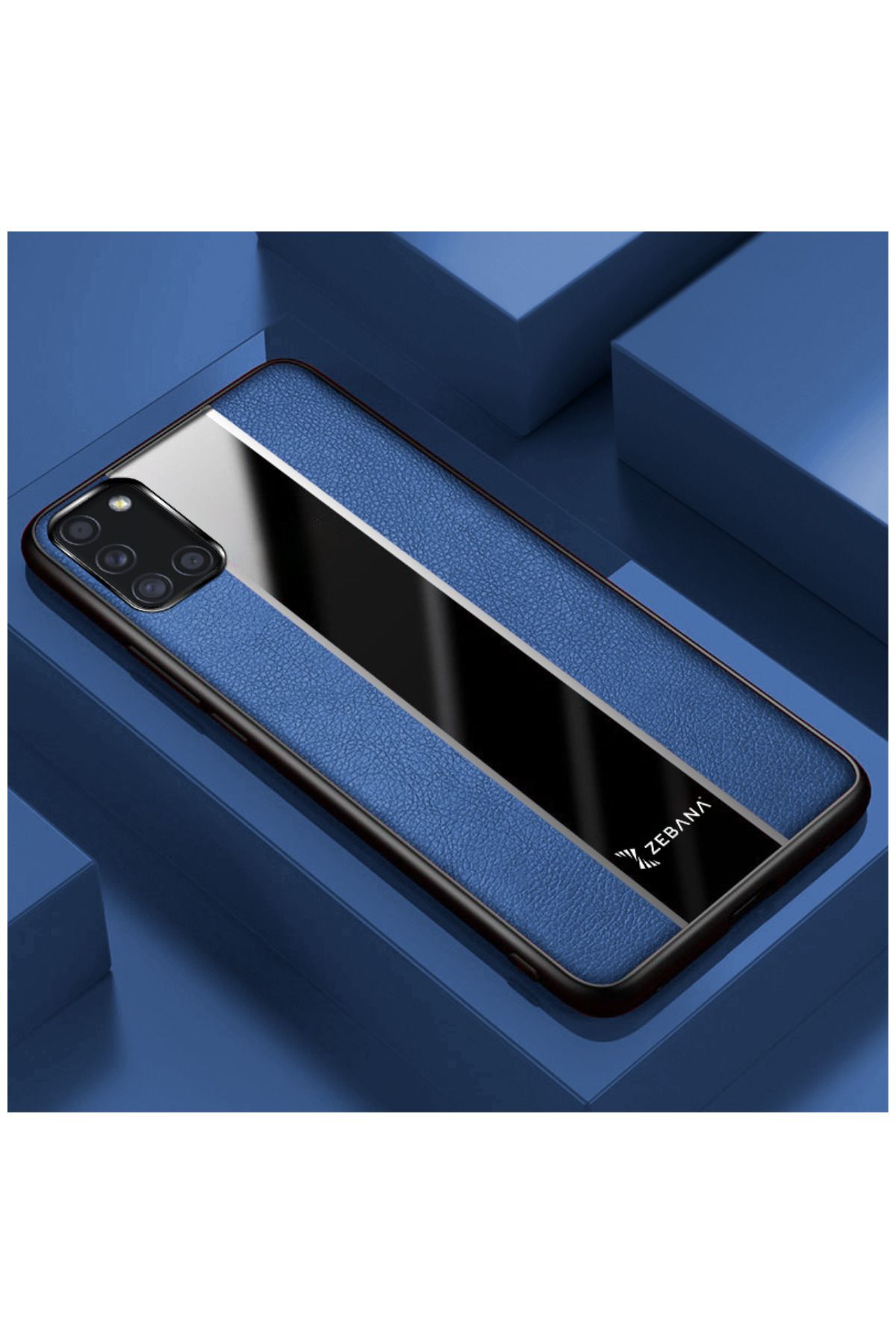 Dara Aksesuar Samsung Galaxy A31 Uyumlu Kılıf Zebana Premium Deri Kılıf Mavi