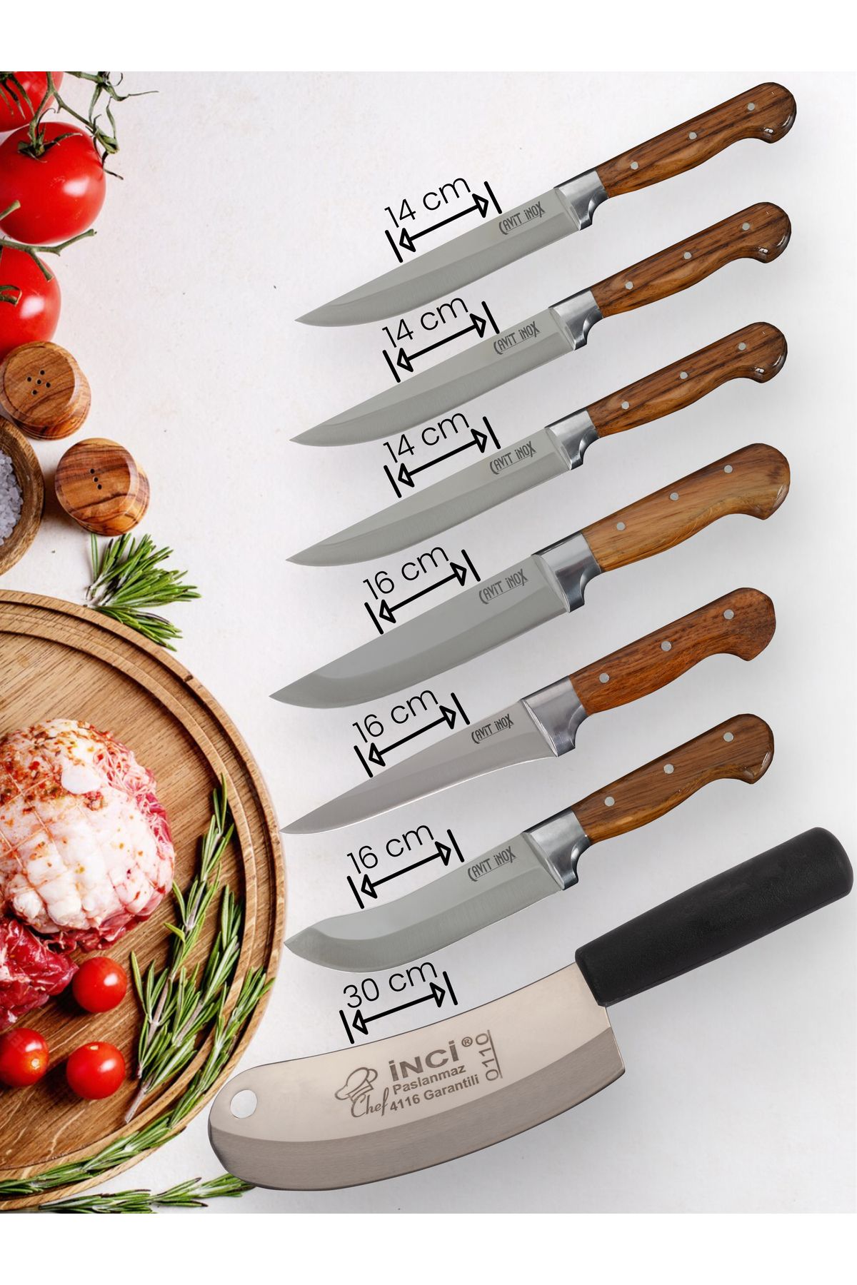 Cavit İnox Mutfak Bıçak Seti Et Ekmek Sebze Meyve Soğan Salata Bıçak Seti 7 Parça