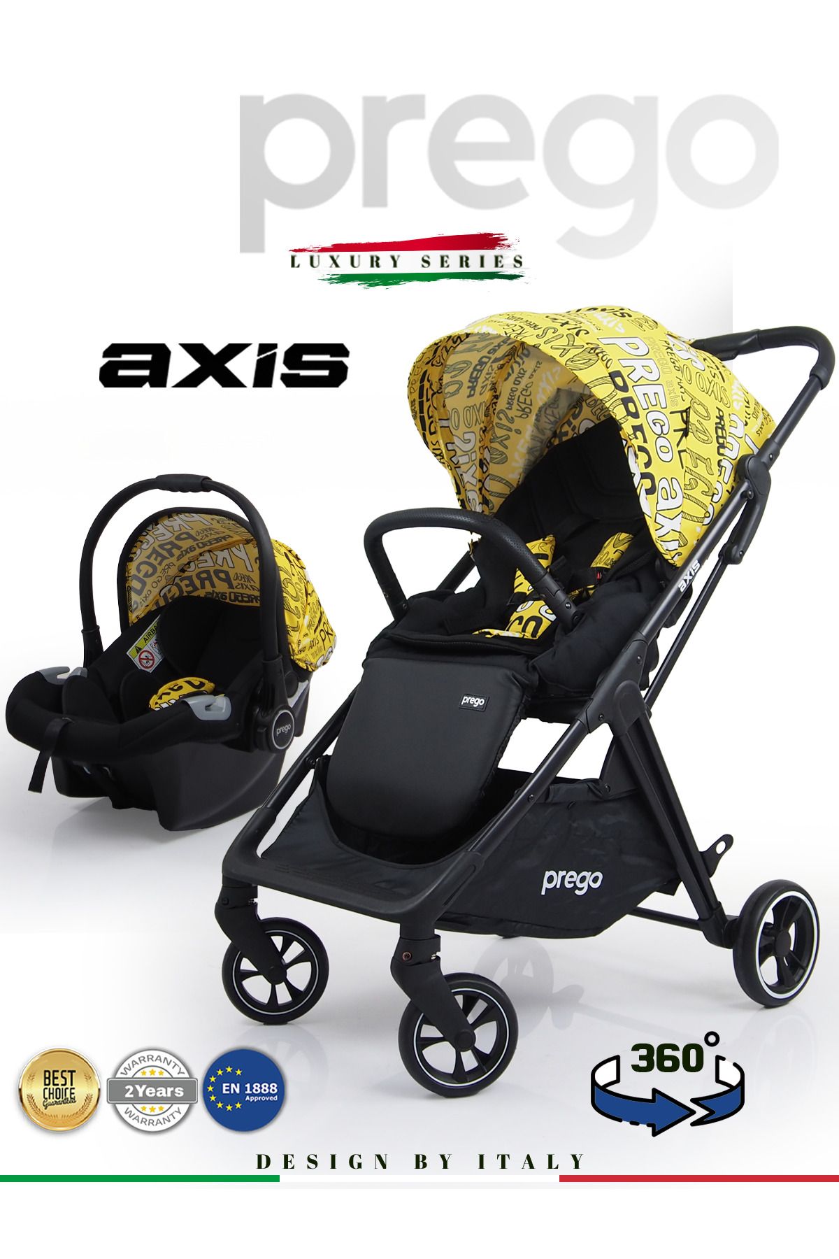Prego Axis 360 Derece Dönebilen Oturma Üniteli Çift Yönlü Bebek Arabası