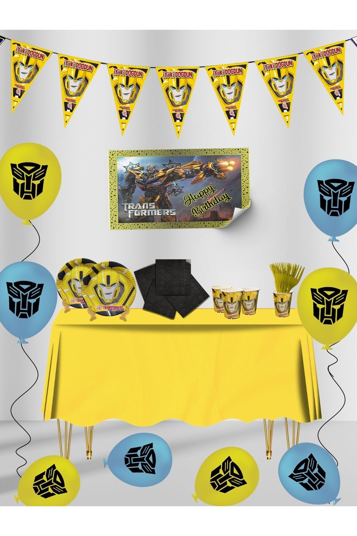 transformers Bumblebee Afişli 40 Kişilik Doğum Günü Parti Malzemeleri Süsleri Seti Lxst