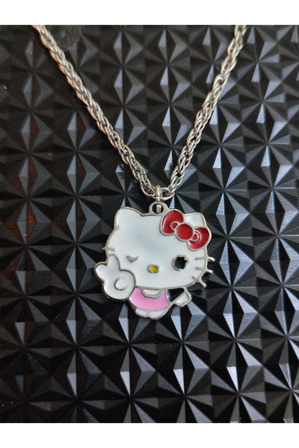 Black Point Hello Kitty Sevimli Kız Çocuk Kolyesi Gümüş Renk