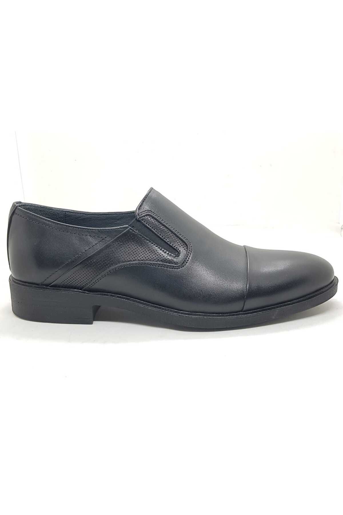 Neco siyah bağcıksız klasik ayakkabı kauçuk taban hakiki deri