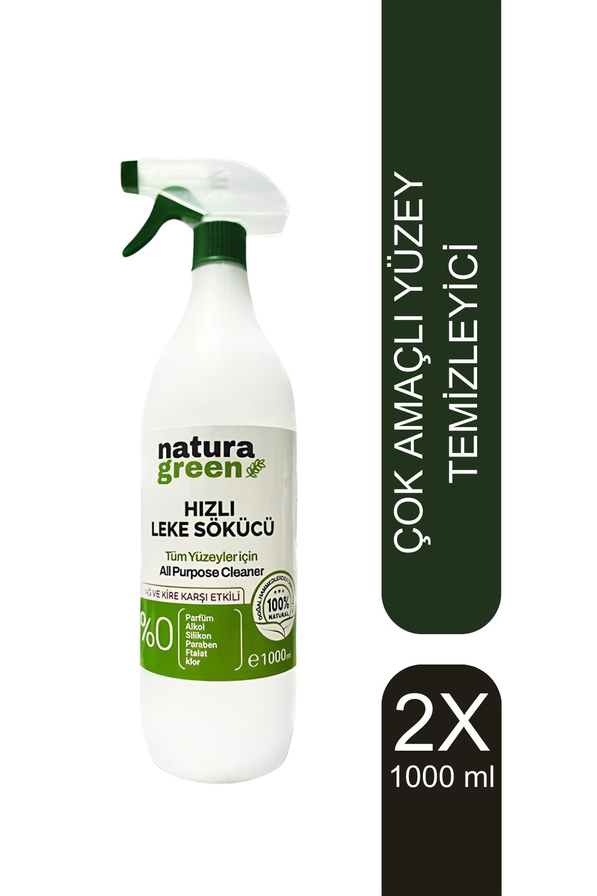 NaturaGreen 2 X 1 Lt Çok Amaçlı Yüzey Temizleyici - Yağ Ve Kire Karşı Etkili Temizlik Kokusuz Ferah Ve Güçlü