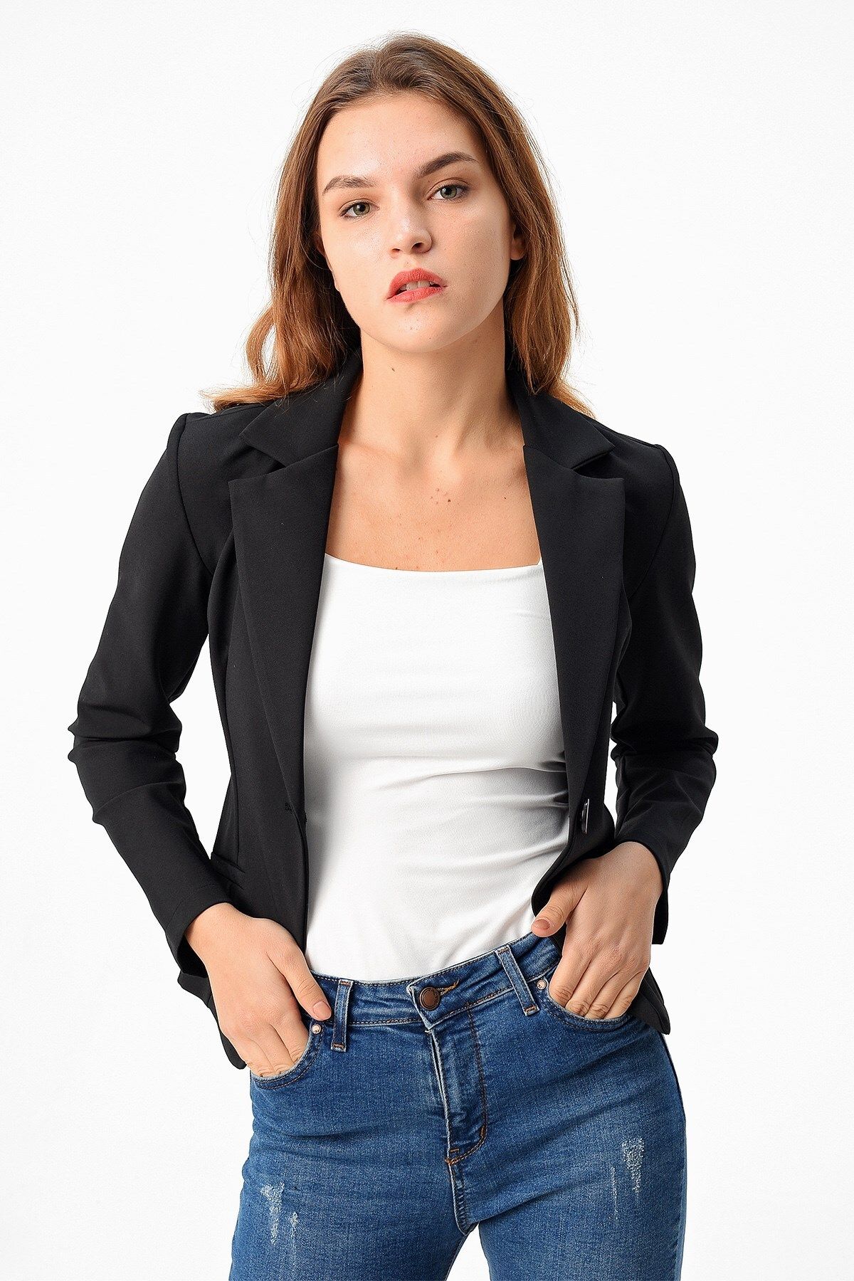 Jument Cepli Düğmeli Uzun Kol Mono Blazer Ceket-siyah