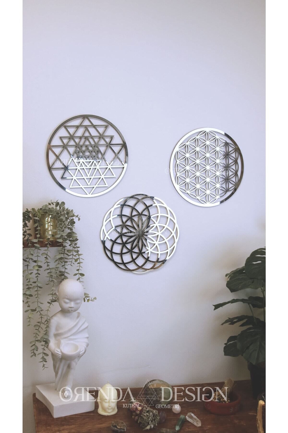 Orenda Design Kutsal Geometri Yaşam Çiçeği - Torus - Sri Yantra 3'lü Dönüşüm seti (Gümüş)