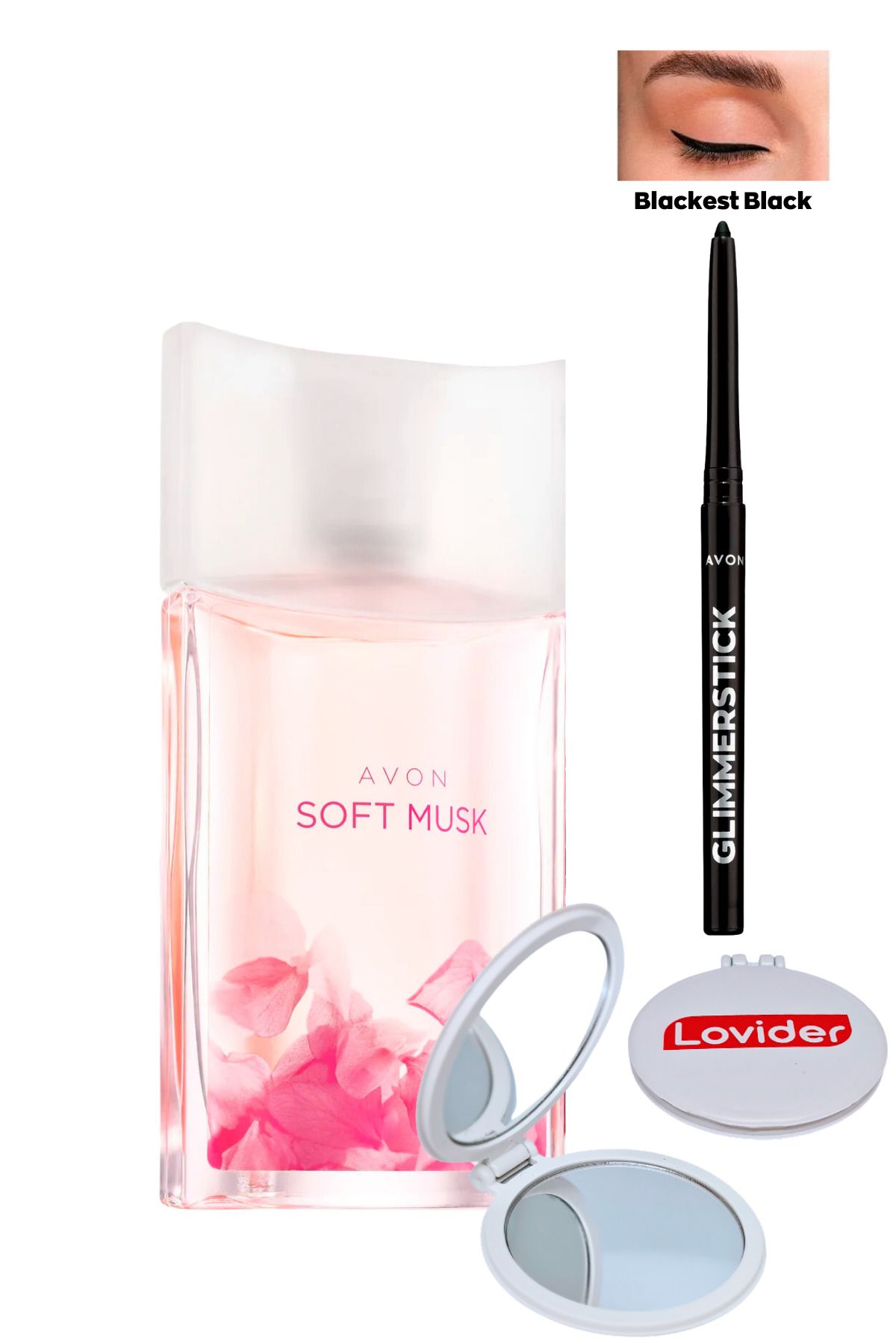Avon Soft Musk Kadın Parfüm EDT 50ml + Siyah Göz Kalemi + Lovider Cep Aynası