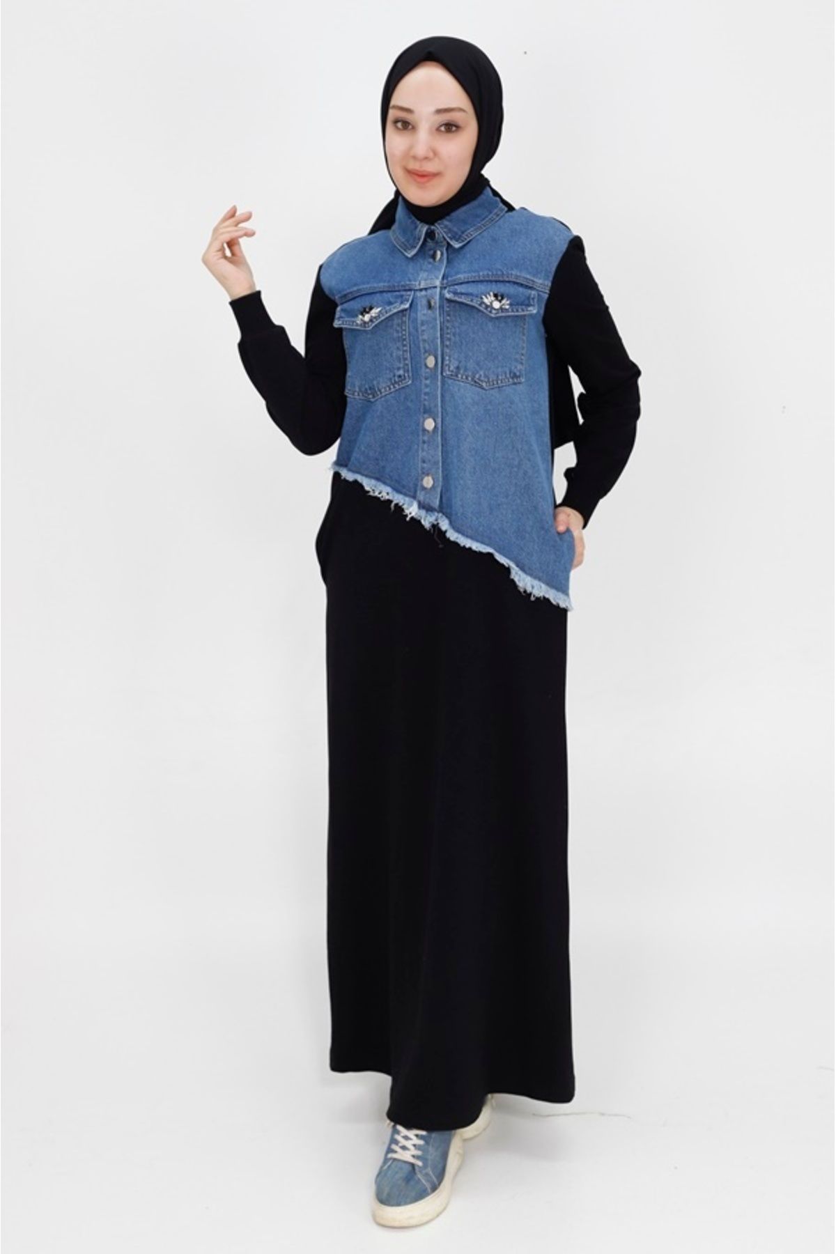 Puane Kot Garnili ve Cebi Taş Detaylı 2 İp Kumaş Elbise