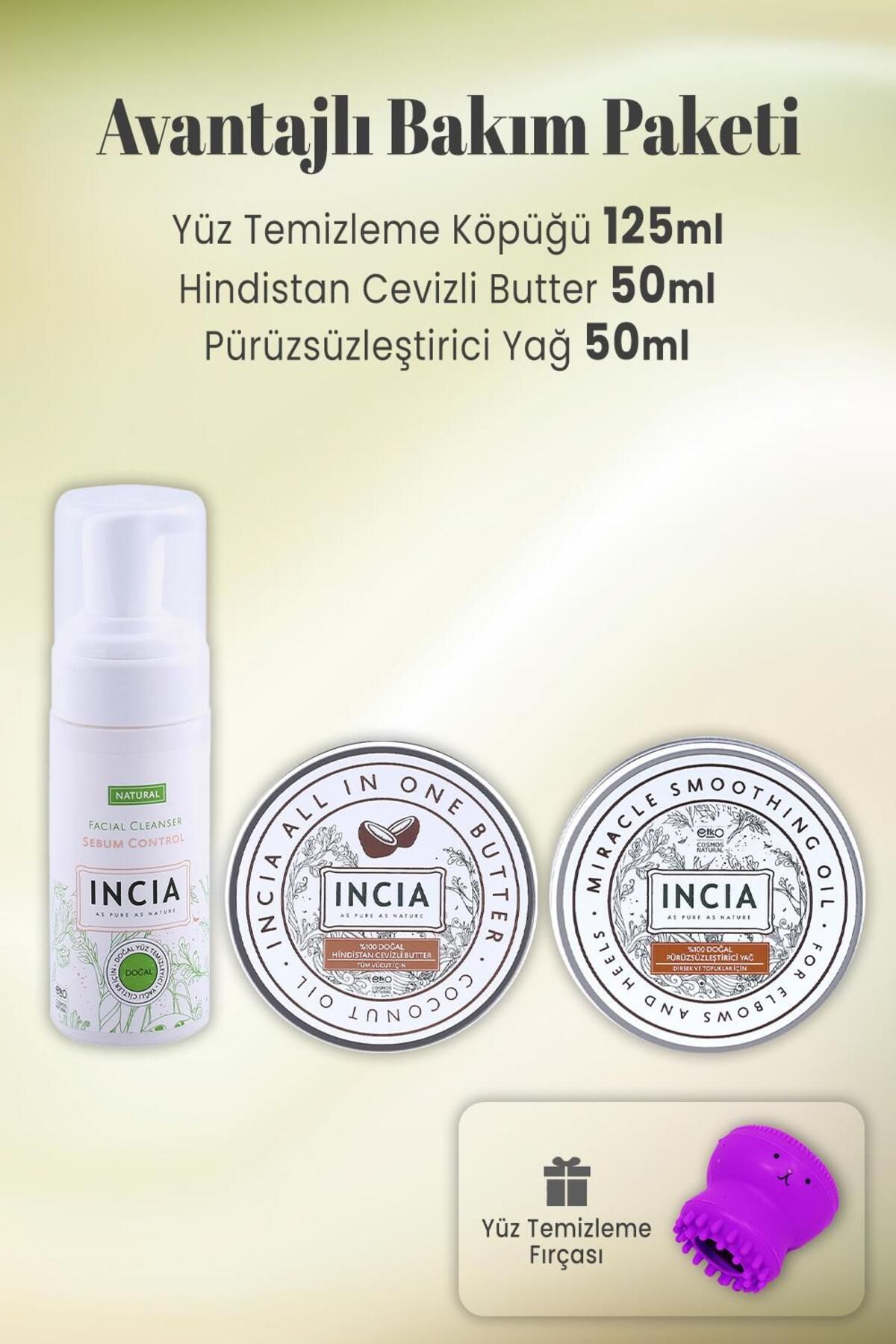 INCIA Temizleme Köpüğü Yağlı Cilt 125 Ml, Hindistan Ceviz Butter 50 Ml, Pürüzsüzleştirici 50 ml Ve A