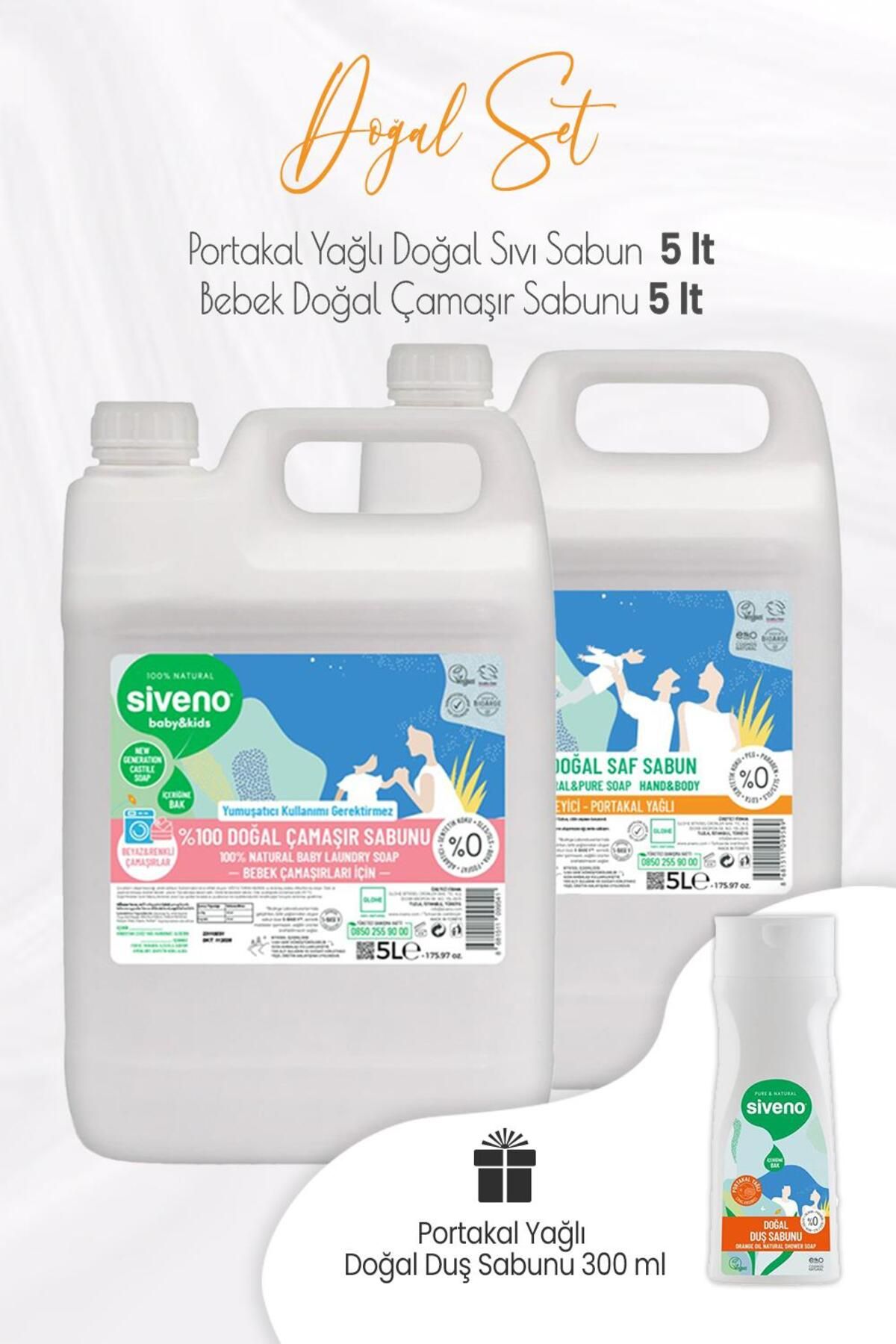 Siveno Baby Doğal Çamaşır Sabunu 5 Lt, Portakal Yağlı Sıvı Sabun 5 Lt Ve Duş Sabunu 300 ml