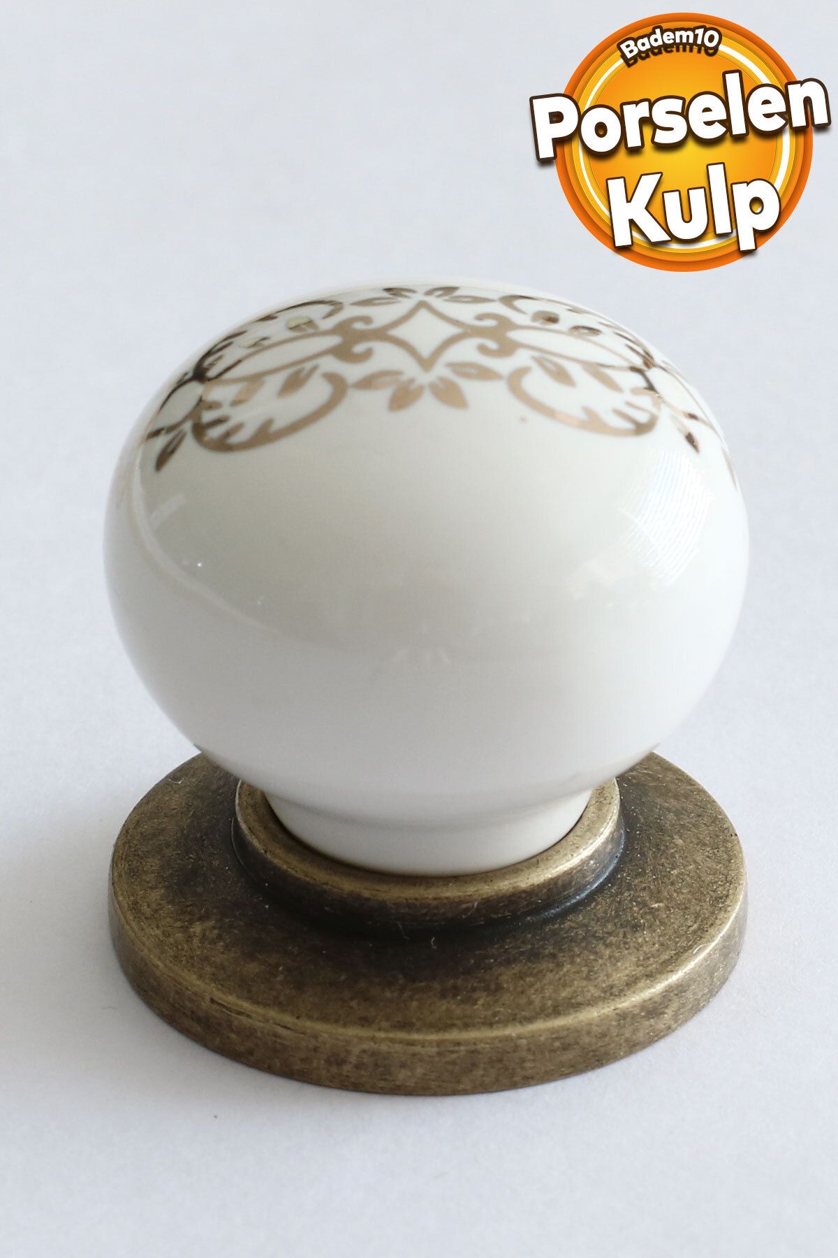 Badem10 Gerçek Porselen Kulp Düğme Mobilya Mutfak Dolabı Çekmece Dolap Kulpları Kapak Kulpu Kulbu Antik Sarı