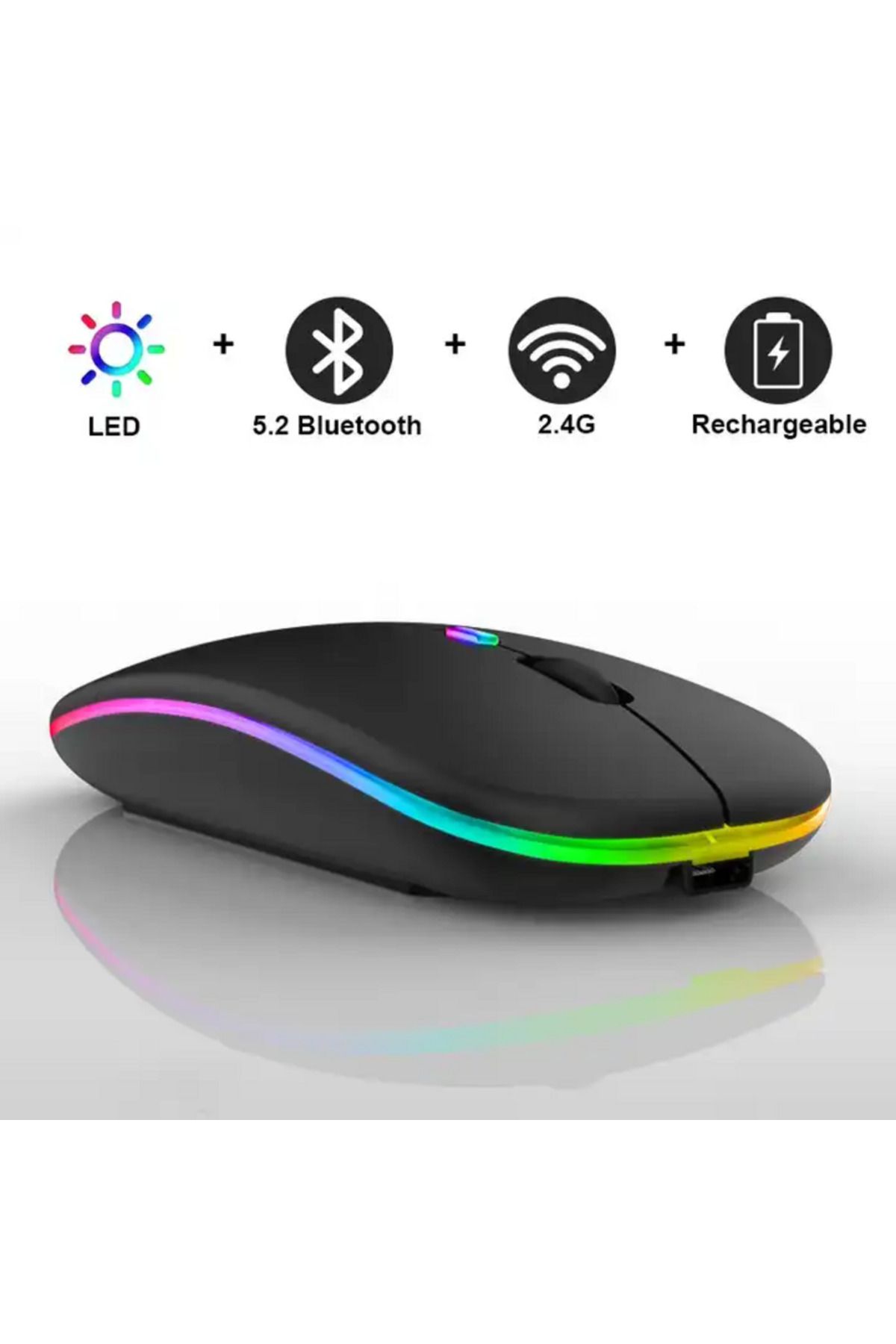 Concord Sessiz Şarjlı 2.4g+ Bluetooth 5.2 Bağlantılı Rgb 1600 Dpı Optik Mouse Ultra Sessiz