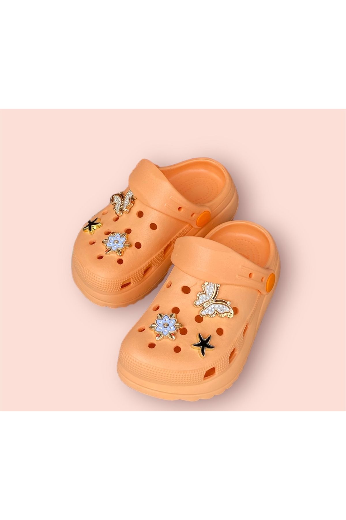 Sonimix Kız çocuk hafif taban taşlı kelebekli crocs terlik sandalet