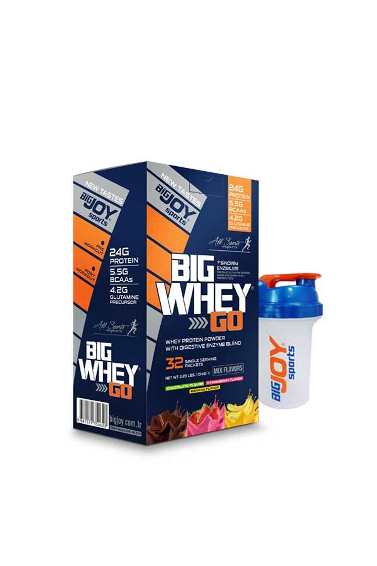 Bigjoy Sports Whey Protein Big Whey Go Protein Tozu Tekli Sachet Mix Aroma 32 Servis 1040g - Shaker 500 ml
