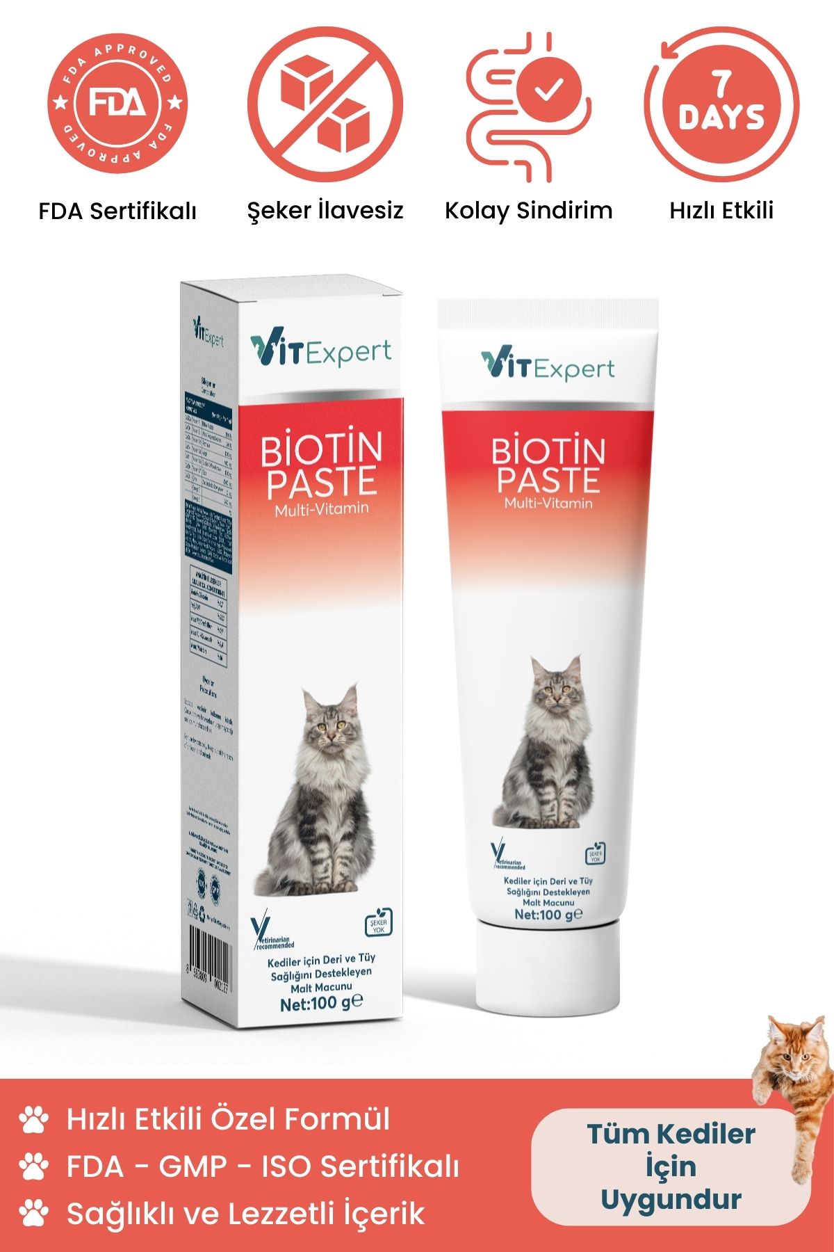 Vitexpert Biotin Paste Tüm Kediler Için Tüy Sağlığı Destekleyici Ve Tüy Dökülmesi Önleyici Malt Macun 100 gr