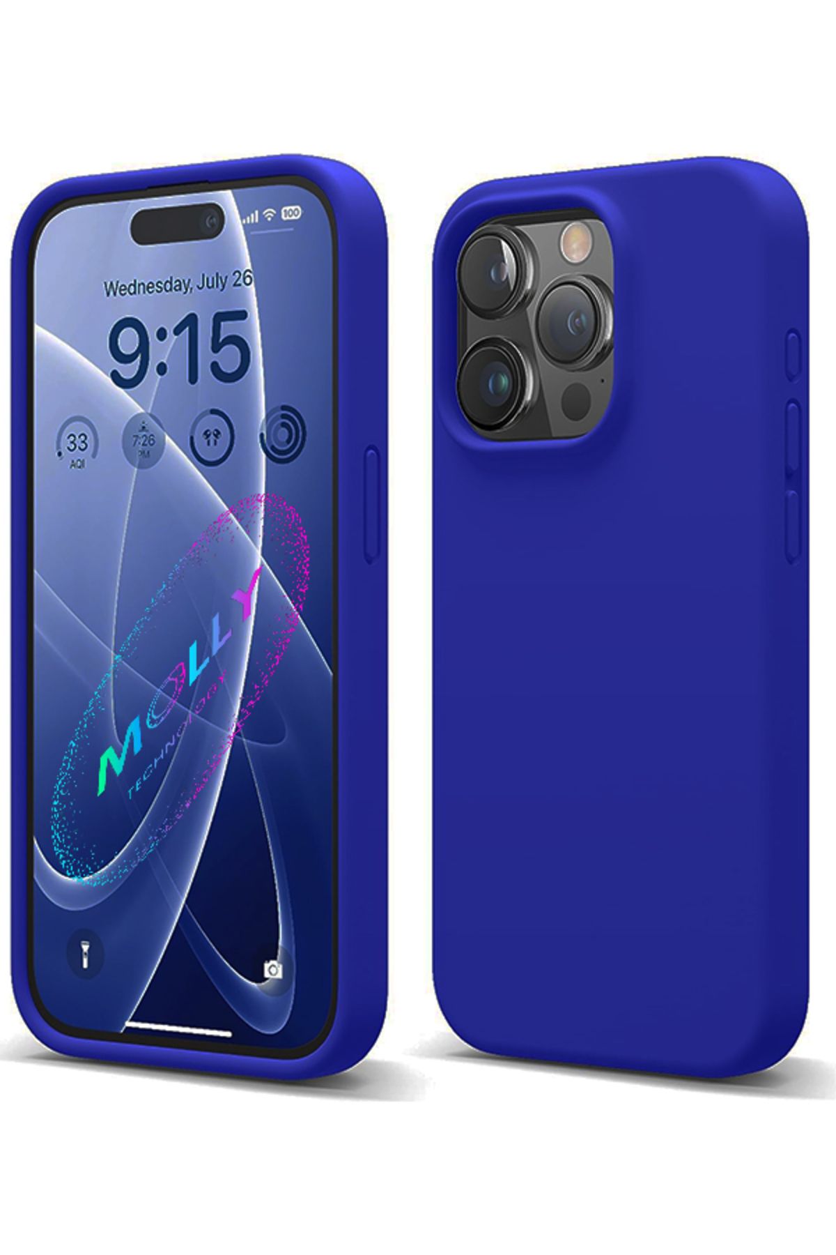 Molly iPhone 15 PRO MAX İçin Royal Blue Liquid İçi Kadife Silikon Kılıf