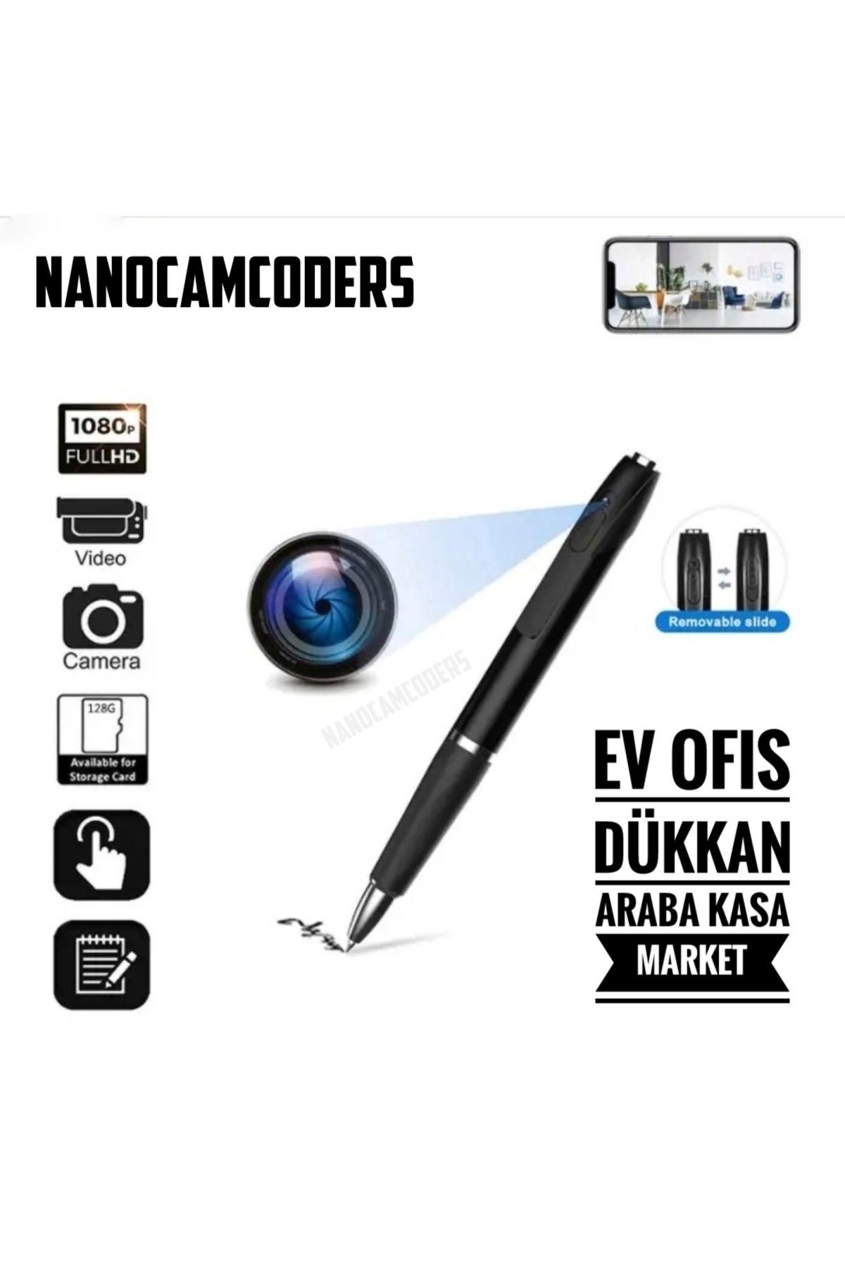 Nanocamcoders 1k ° 1080p Gizli Mini Güvenlik Kamera Mikro Gözetleme Güvenlik Gizli Pen Kamera Kalem Kamera Kl07