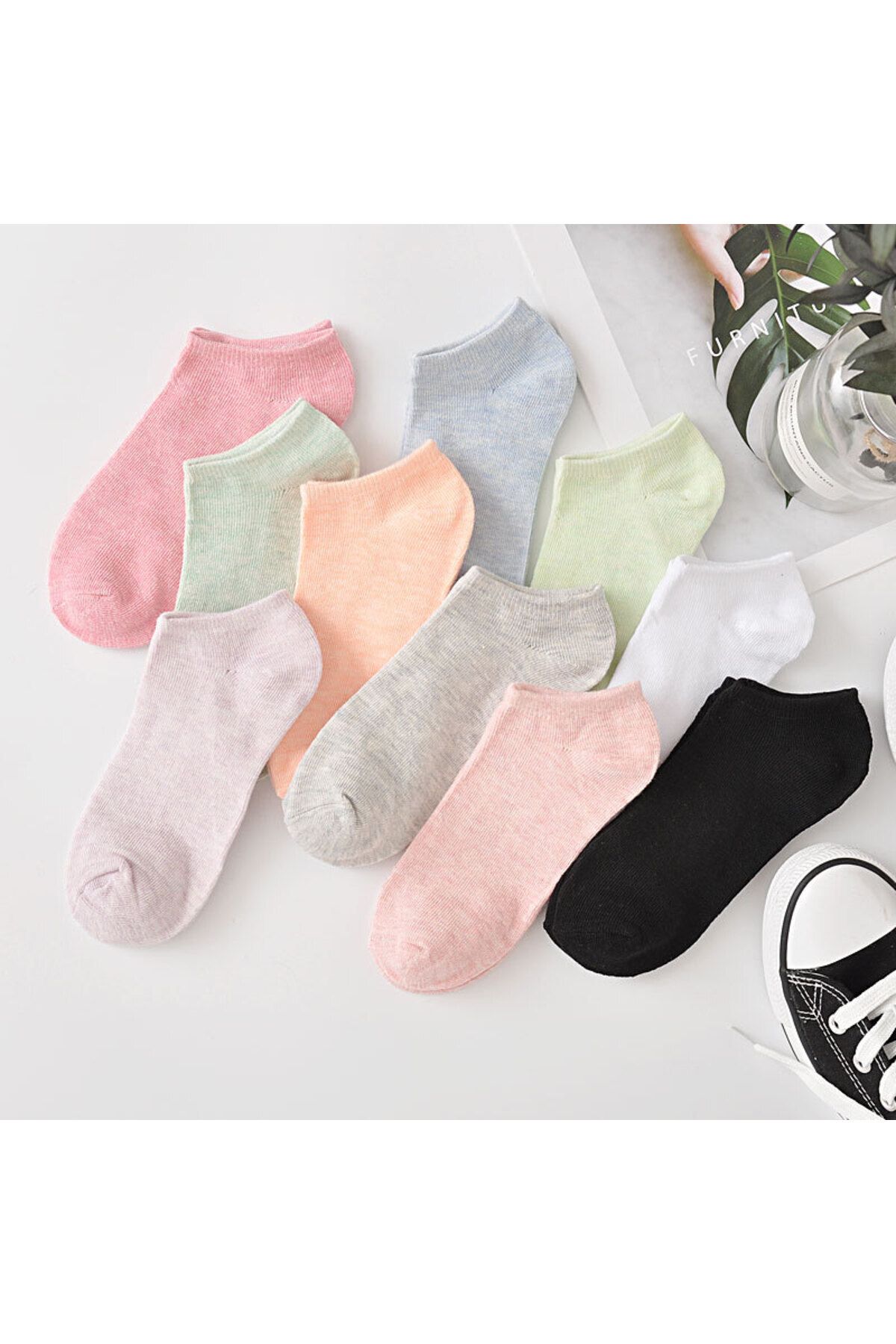 çorapmanya 8 Çift Koton Ekonomik Çok Renkli Renk Kadın Patik Çorap