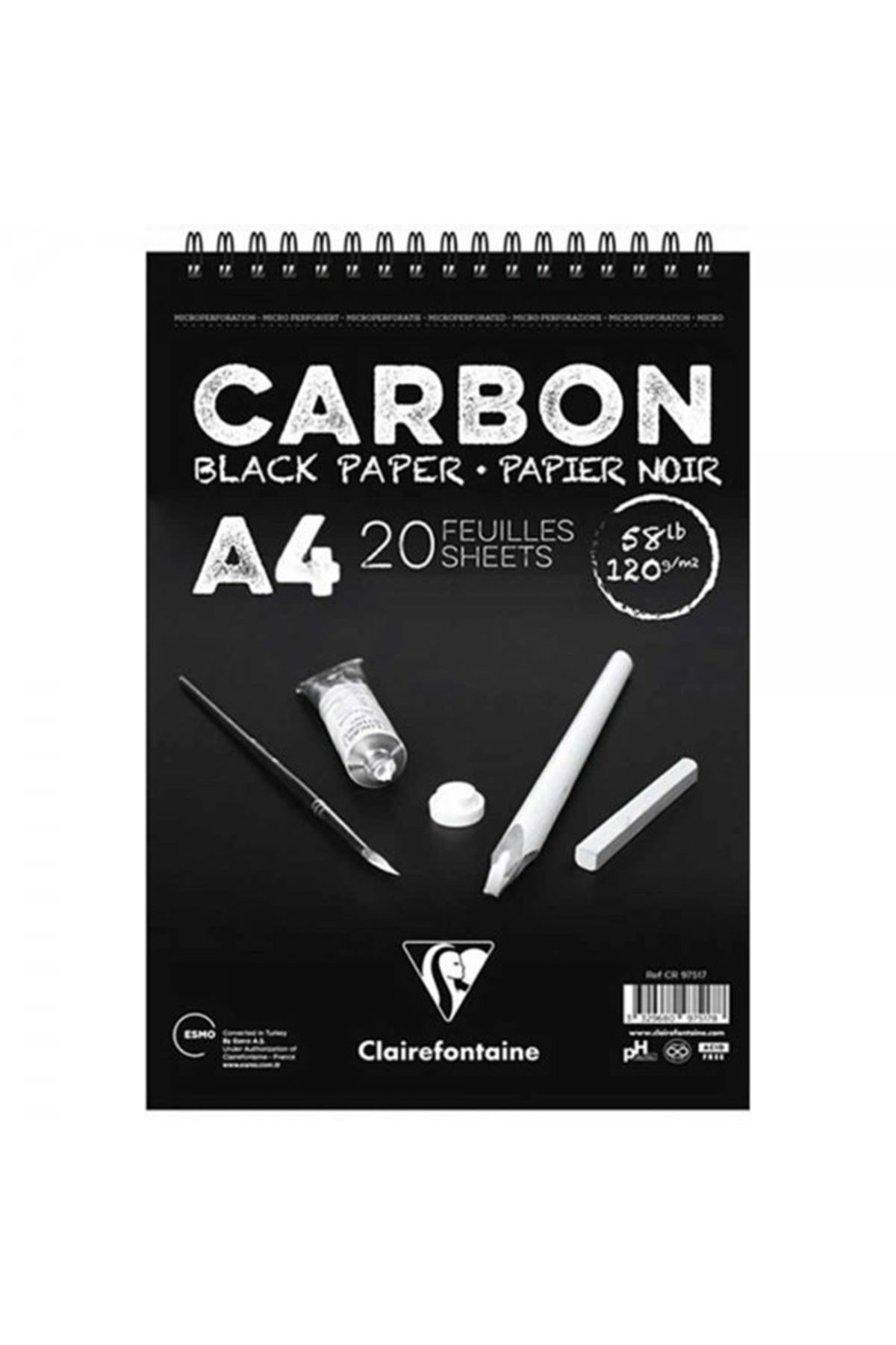 Clairefontaine Carbon Siyah Çizim Bloğu A4 120gr 20 Yaprak Üstten Spiralli