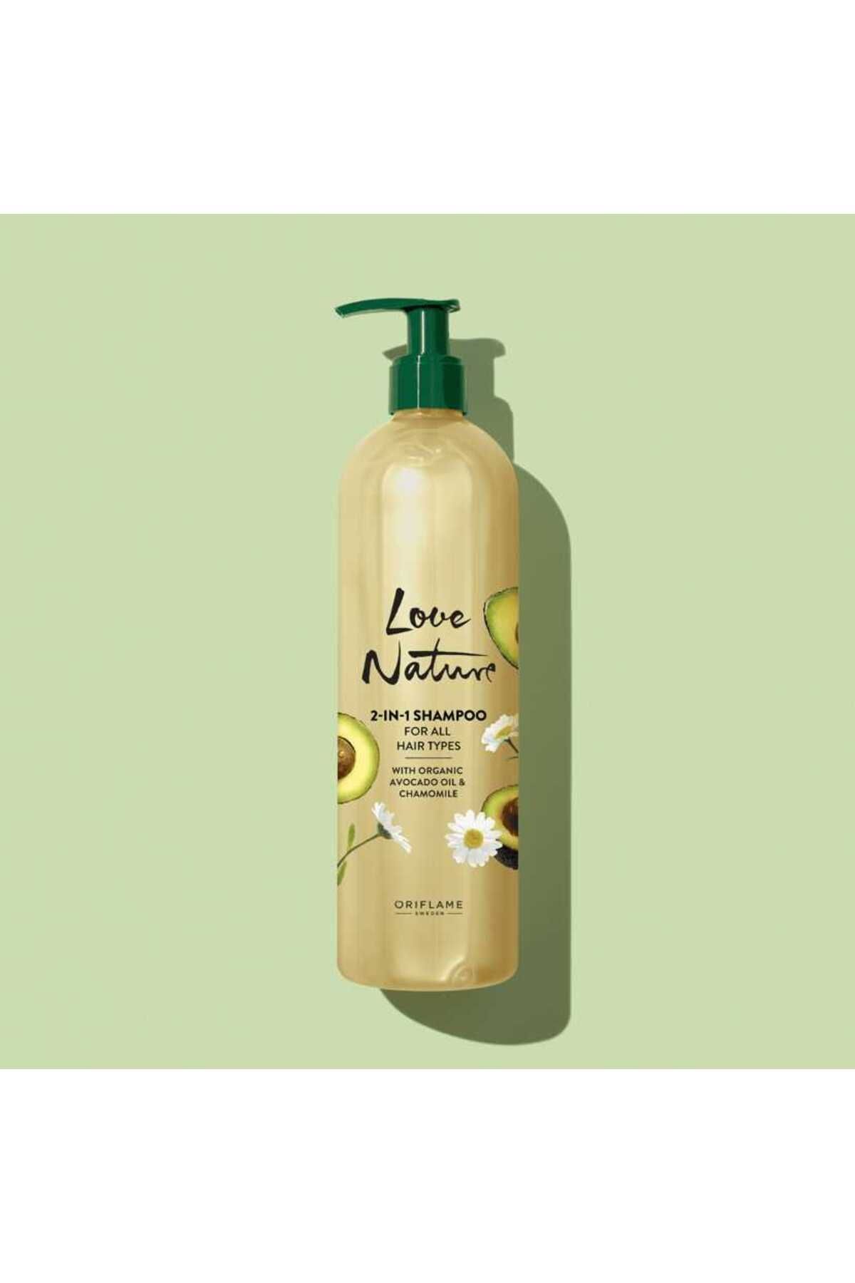 Oriflame Love Nature Tüm Saç Tipleri İçin Organik Avokado Yağı ve Papatya Özlü 2'si 1 Arada Şampuan 500ml