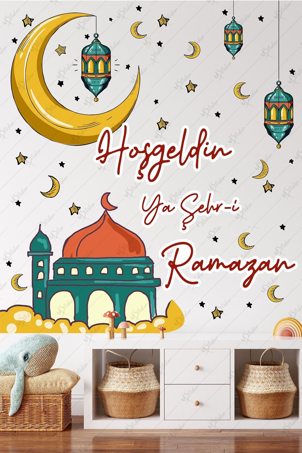 MSticker Ramazan Ayı Temalı Cam Duvar Süsleri Hoşgeldin Ramazan Sticker Seti -r3