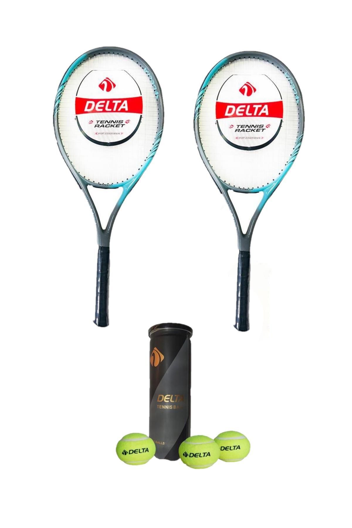 Delta 2 Adet Flame 27 İnç Tek Parça L1 Grip Tenis Raketi + 2 Adet Tenis Çantası + 3 Adet Expert Maç Topu