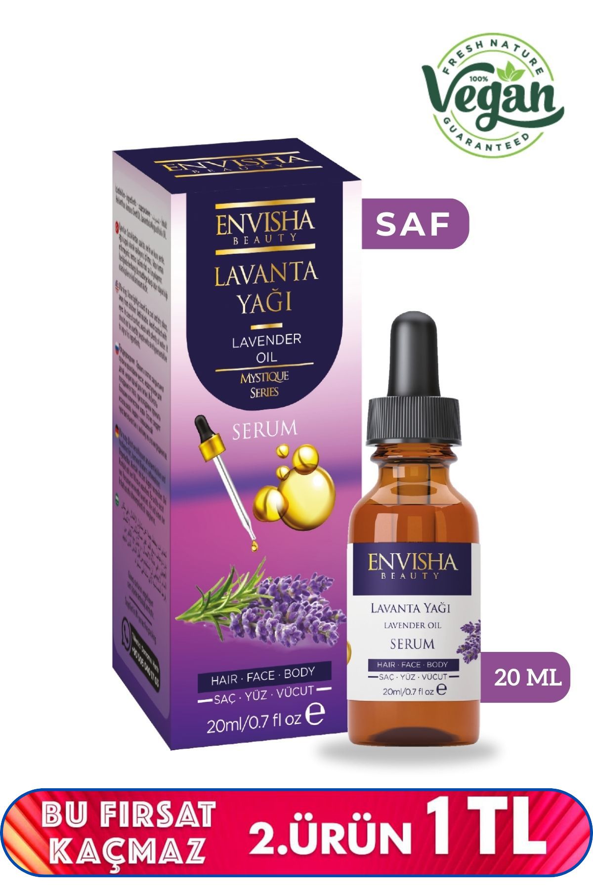 Envisha Beauty Lavanta Yağı %100 Doğal Bitkisel Yağ Lavender Oil 20 ML