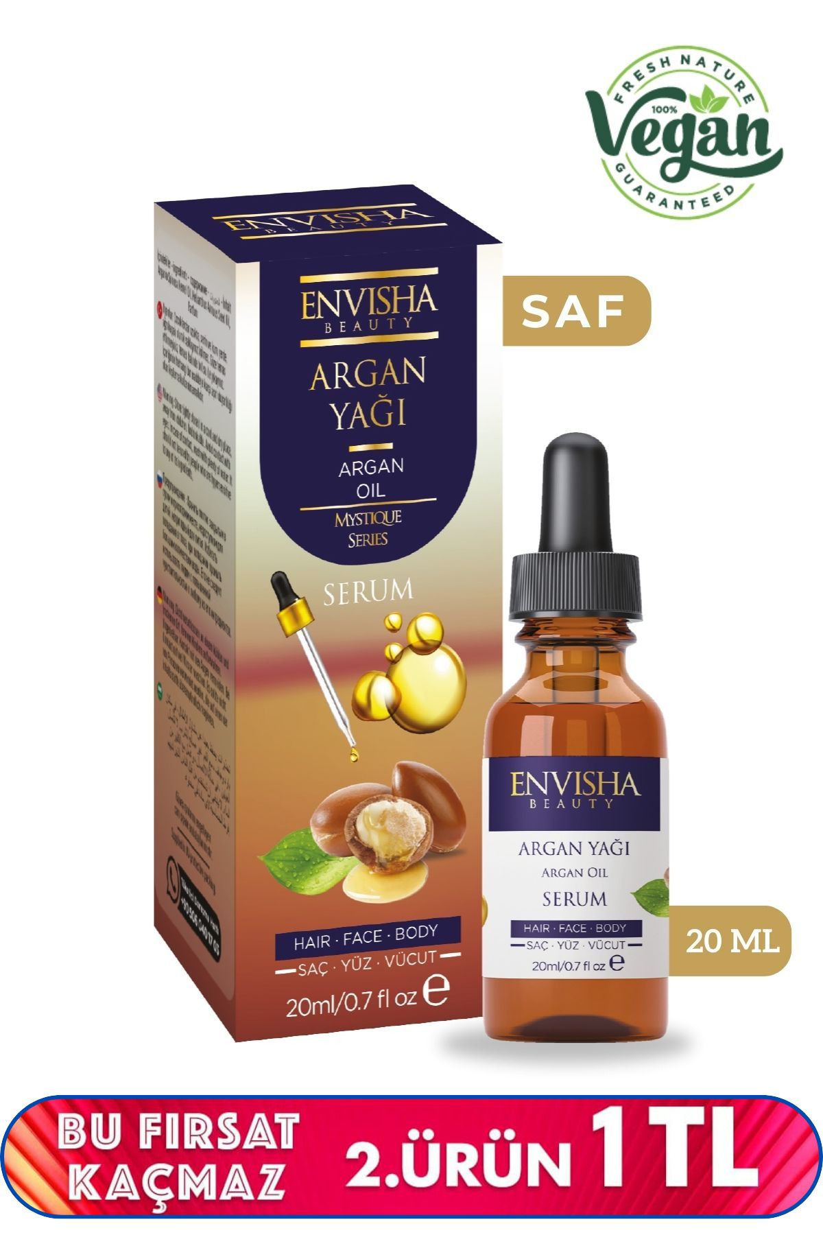 Envisha Beauty Argan Yağı %100 Doğal Bitkisel Yağ Argan Oil 20 ML