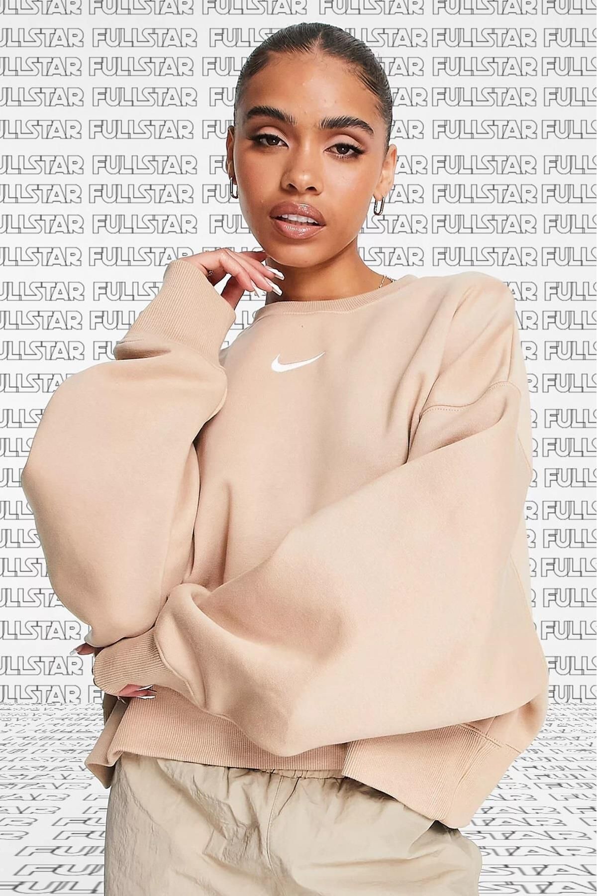 Nike Sportswear Essential Collection Fleece Oversized Crew Kadın Sweatshirt Bej
