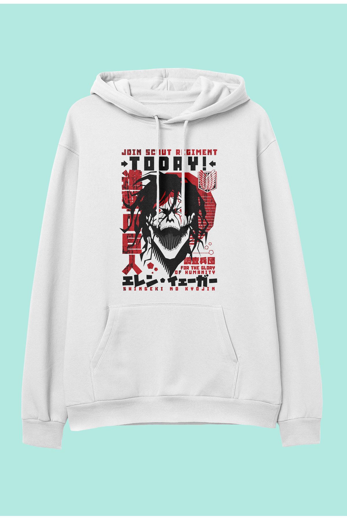 ZOKAWEAR Unisex Attack on Titan Eren Yeager Anime Baskılı kapüşonlu sweatshirt hoodie