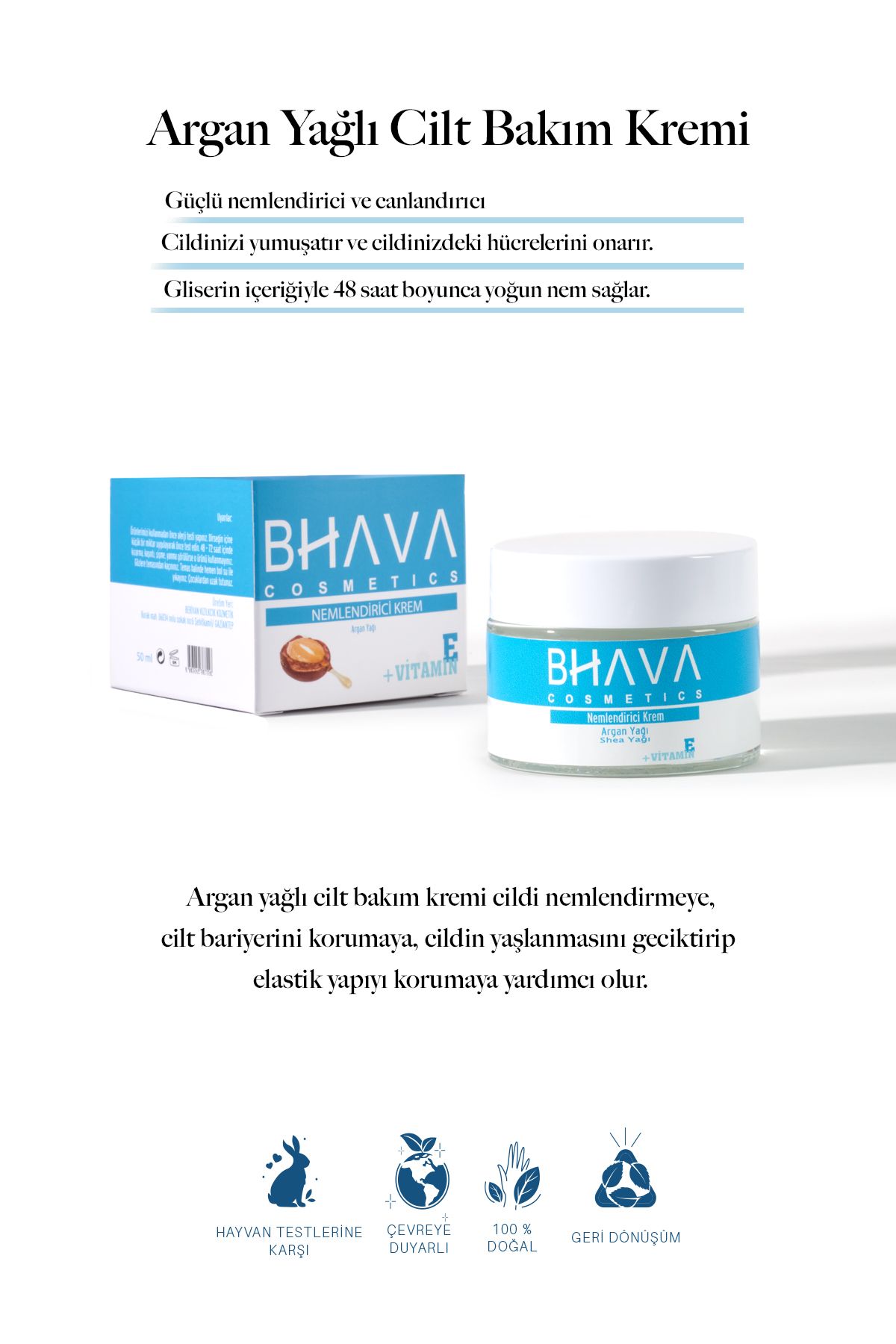 bhava cosmetics Argan Yağlı Günlük Cilt Bakım Kremi 50ml