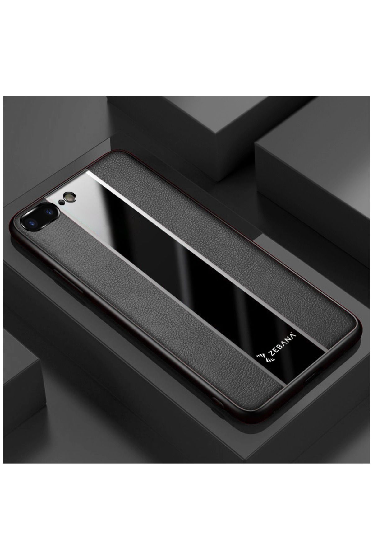 Zebana Apple Iphone 8 Plus Uyumlu Kılıf Premium Deri Kılıf Siyah