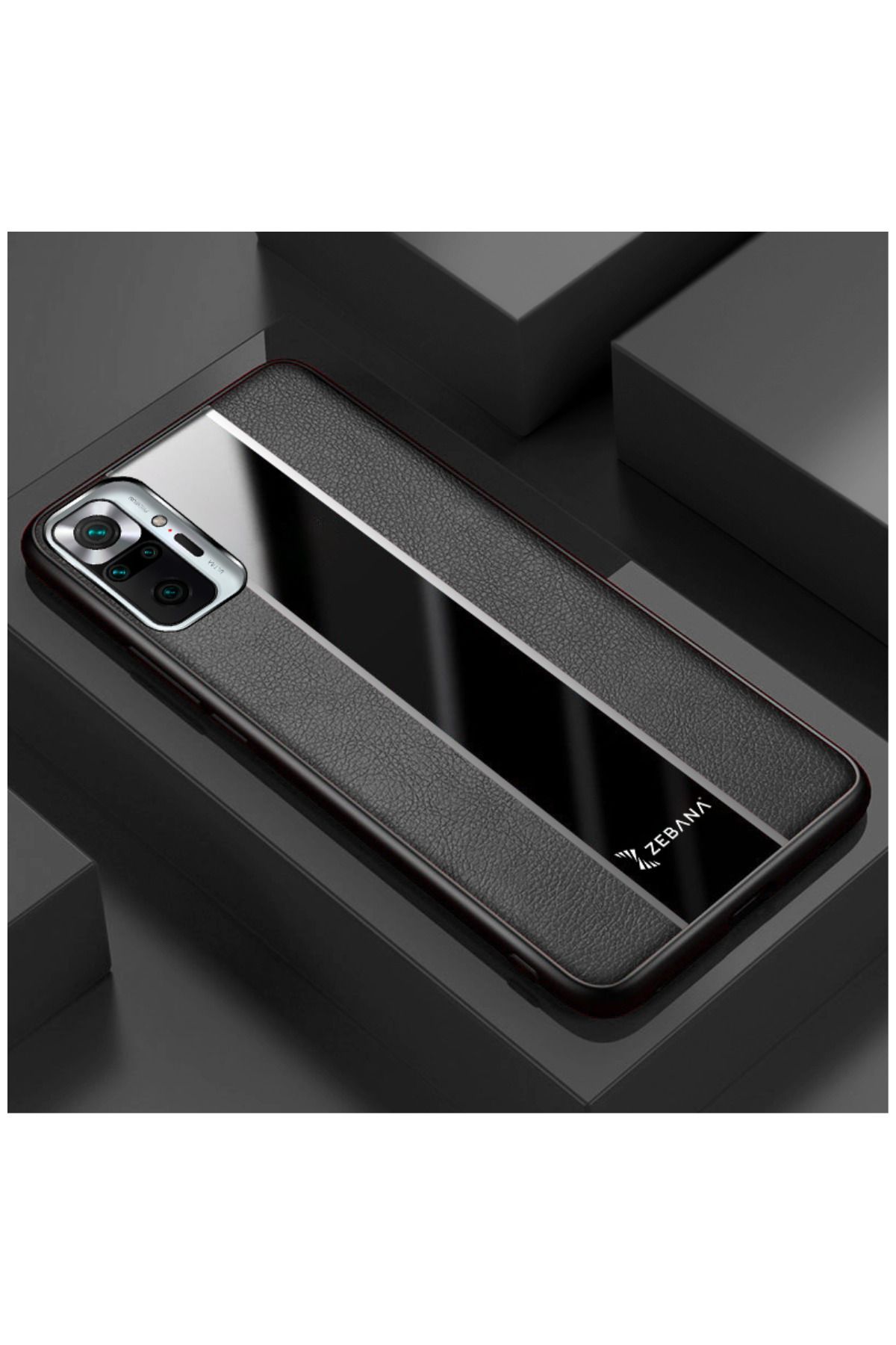 Zebana Xiaomi Redmi Note 10s Uyumlu Kılıf Premium Deri Kılıf Siyah