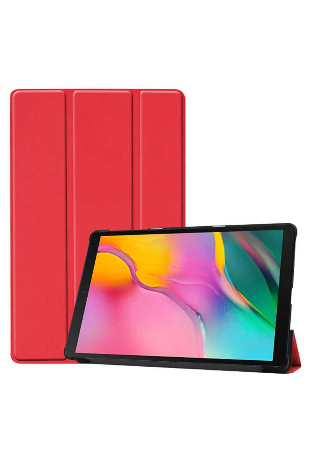 hzraksesuar Galaxy Tab A 8.0 (2019) Uyumlu  T290  hzraksesuar Smart Cover Standlı 1-1 Kılıf-Kırmızı